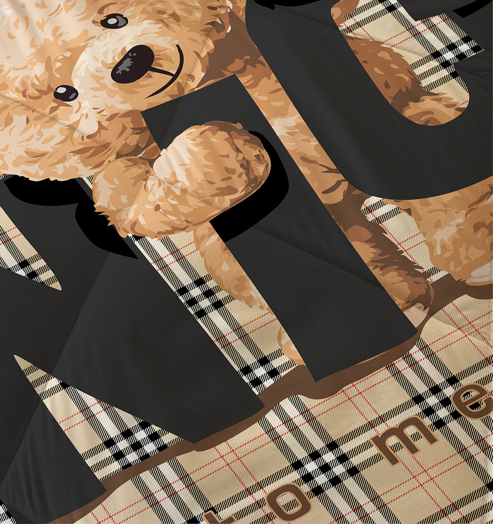 Evmila Teddy Bear Patterned Plush Sleeping Set (Beige Plush)