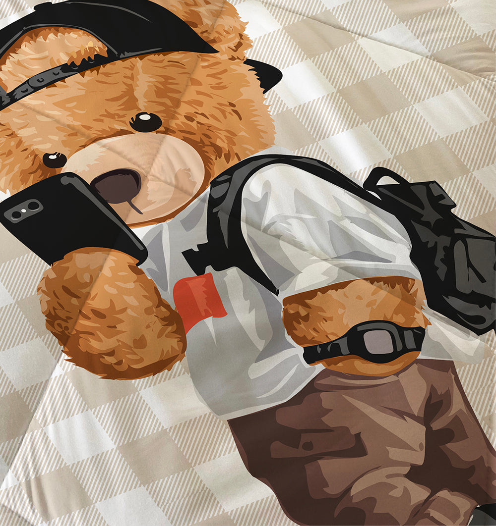 Evmila Teddy Bear Patterned Plush Sleeping Set (Beige Plush)