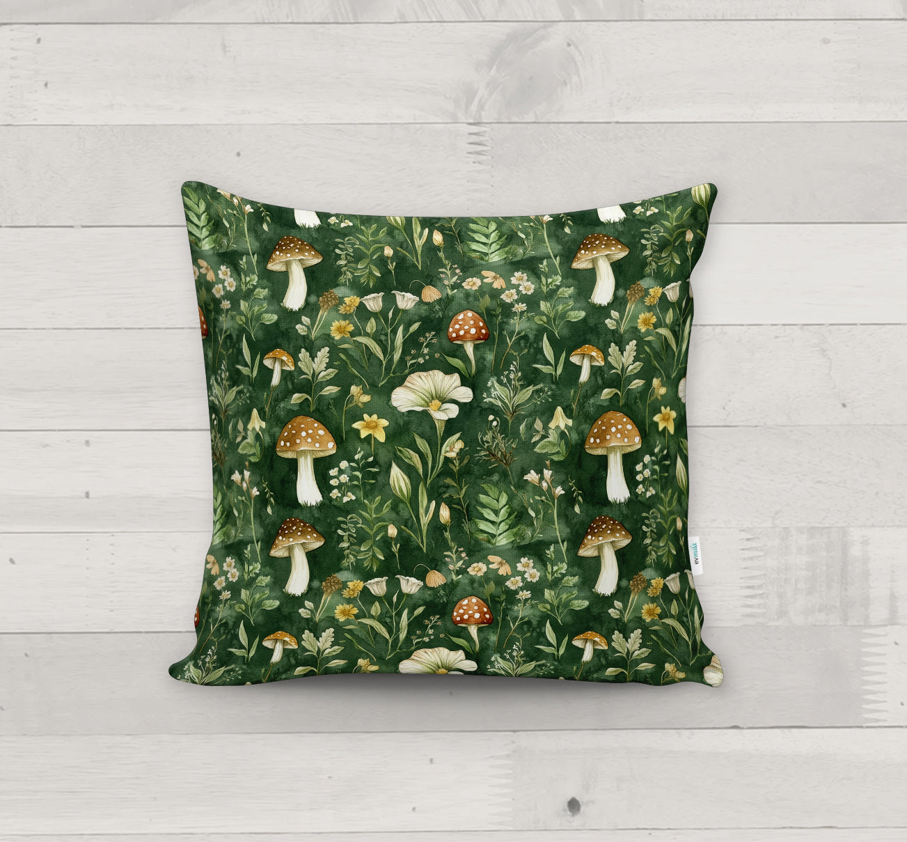 Evmila Mantar Desenli Kırlent Kılıfı