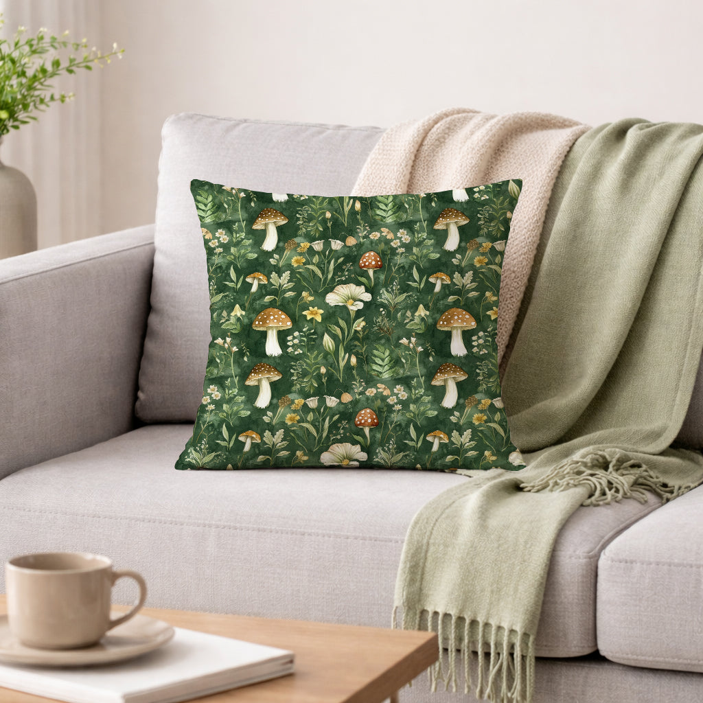 Evmila Mantar Desenli Kırlent Kılıfı