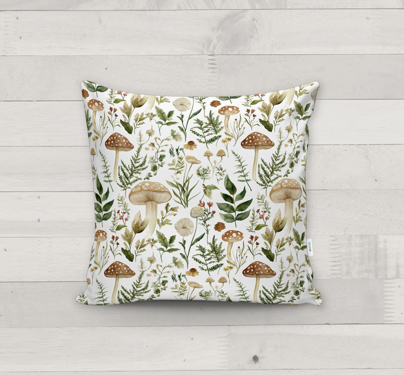 Evmila Mantar Desenli Kırlent Kılıfı