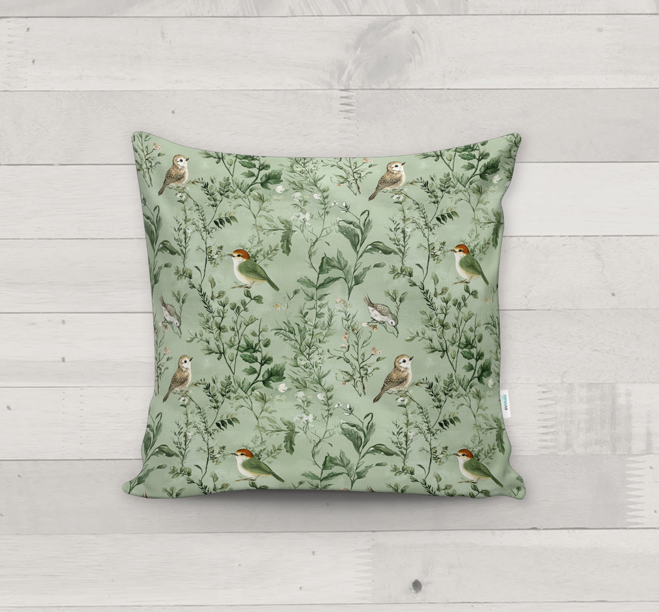 Evmila Kuşlar Desenli Kırlent Kılıfı