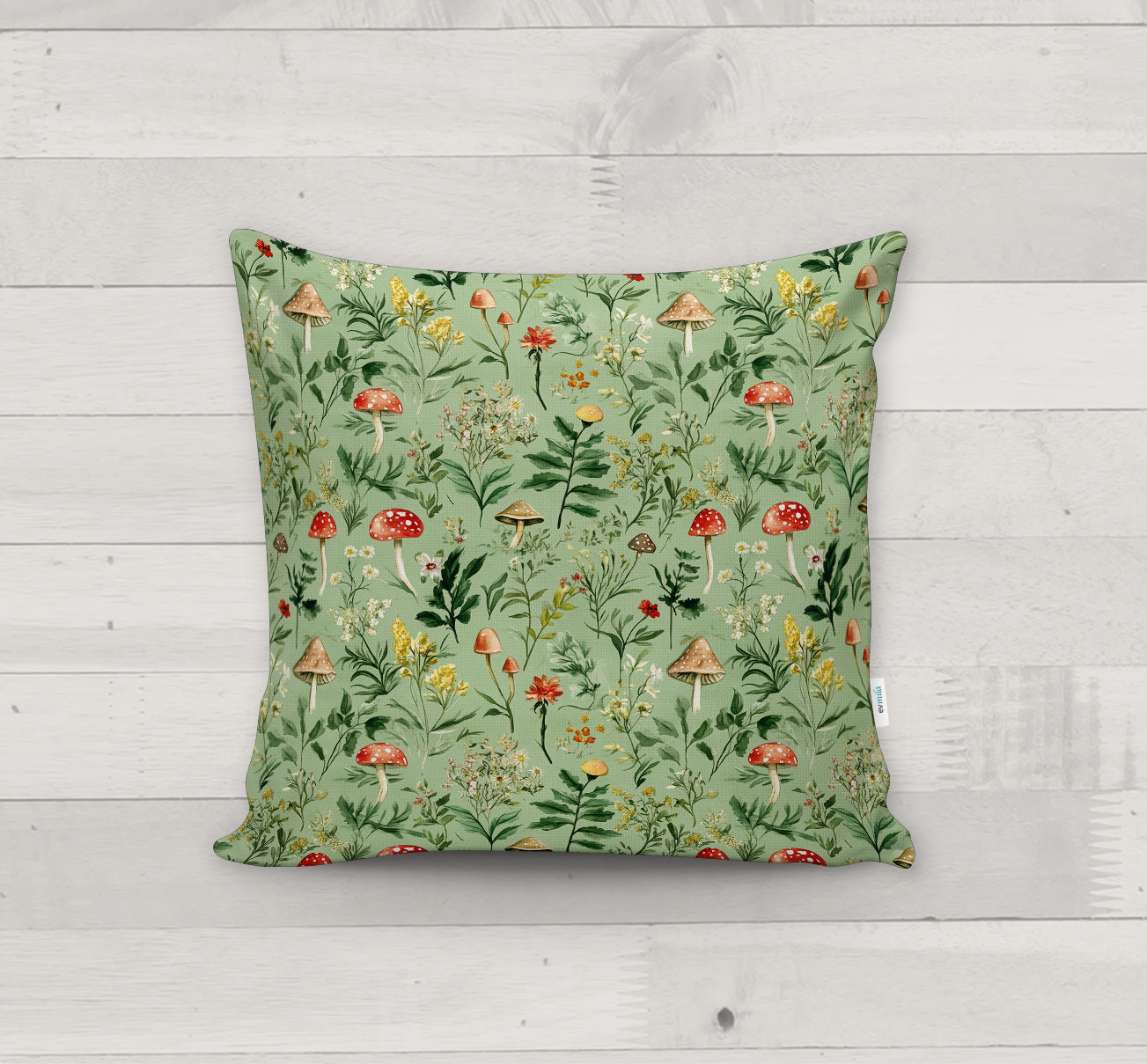 Evmila Mantar Desenli Kırlent Kılıfı