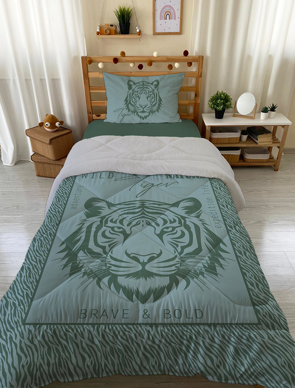 Evmila Lion Patterned Plush Sleeping Set (Gray Plush)