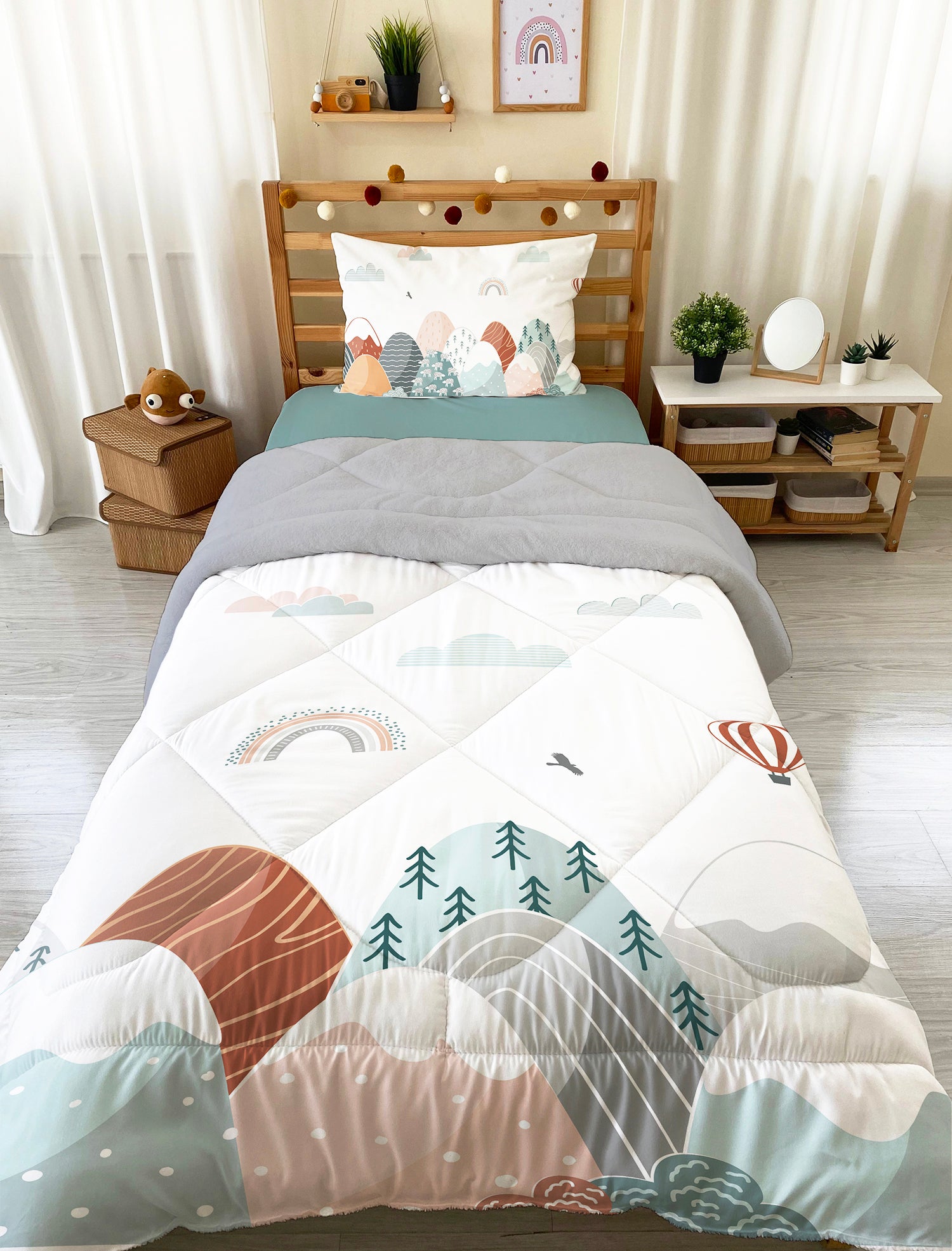 Evmila Scandinavian Patterned Plush Sleeping Set (Gray Plush)