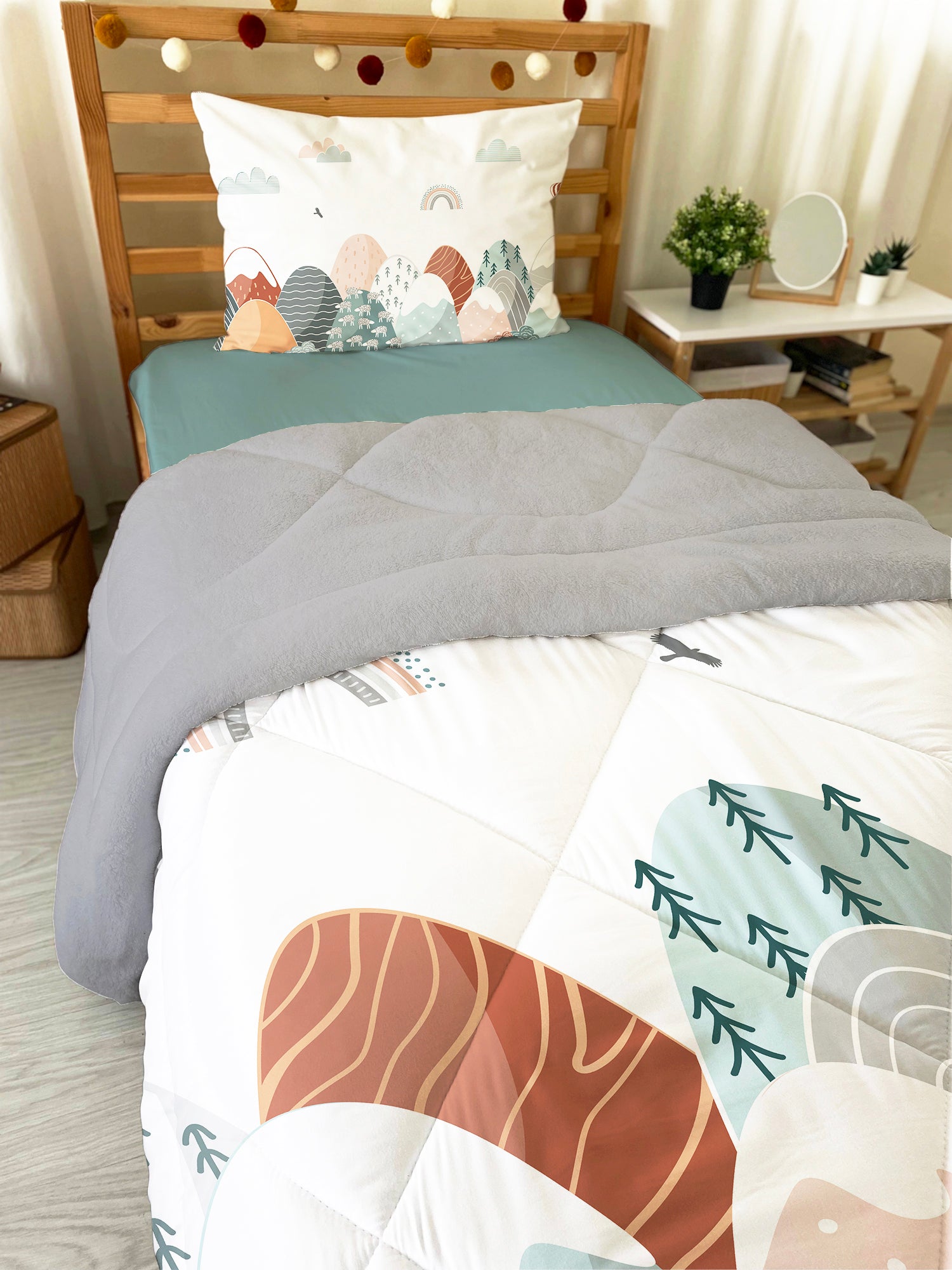 Evmila Scandinavian Patterned Plush Sleeping Set (Gray Plush)