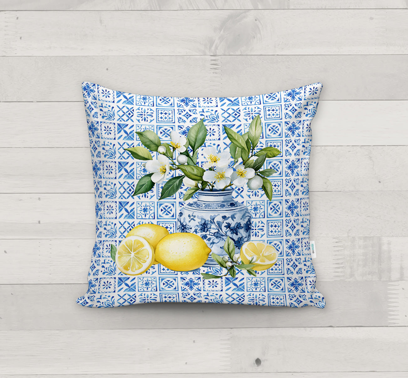 Evmila Limon Desenli Kırlent Kılıfı