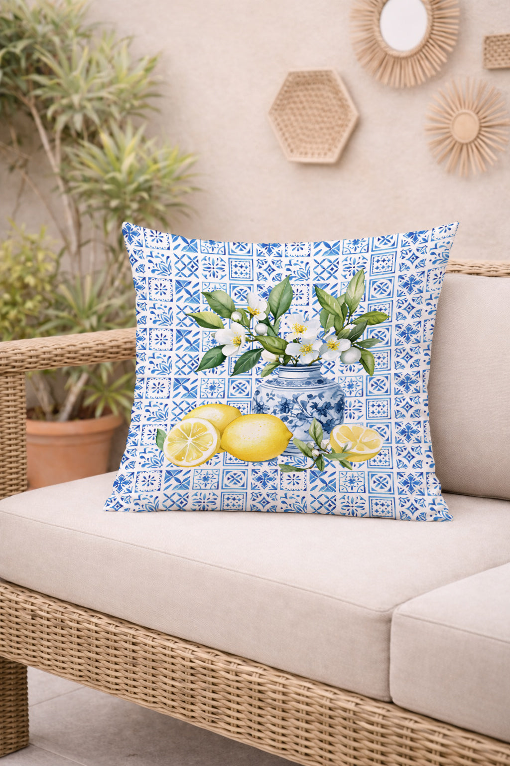 Evmila Limon Desenli Kırlent Kılıfı