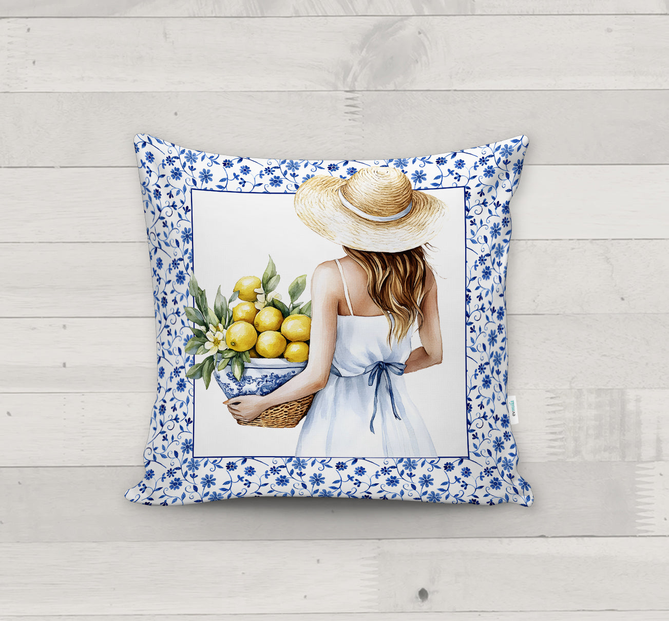 Evmila Limon Desenli Kırlent Kılıfı