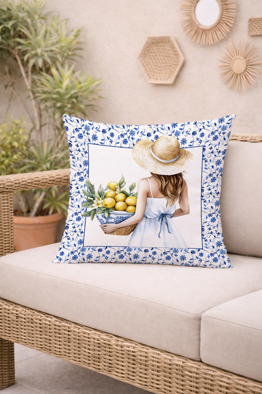 Evmila Limon Desenli Kırlent Kılıfı