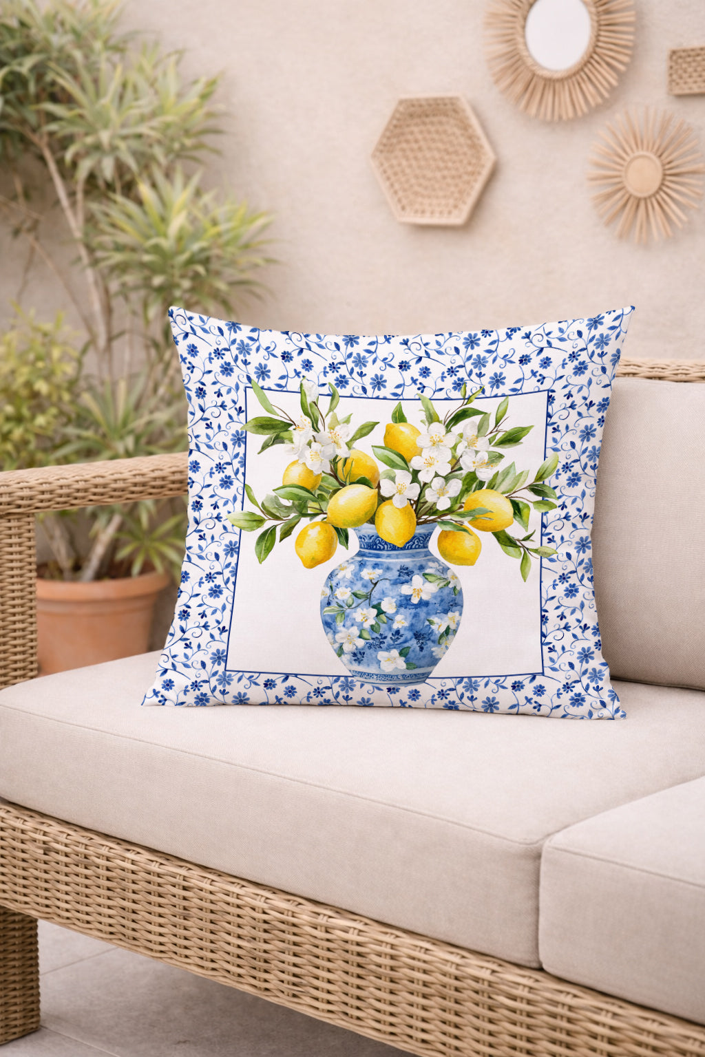 Evmila Limon Desenli Kırlent Kılıfı