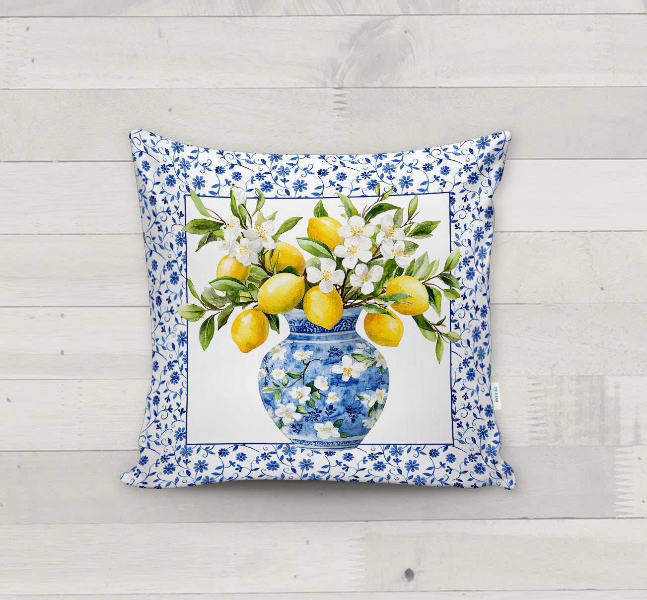 Evmila Limon Desenli Kırlent Kılıfı