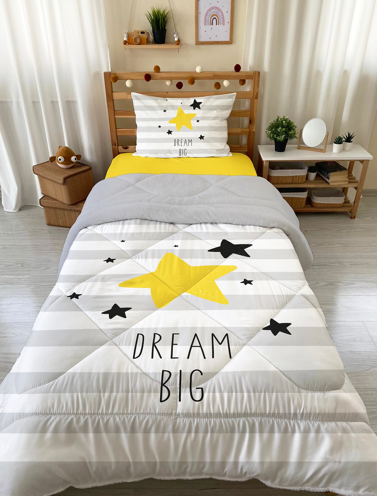 Evmila Star Patterned Plush Sleeping Set (Gray Plush)