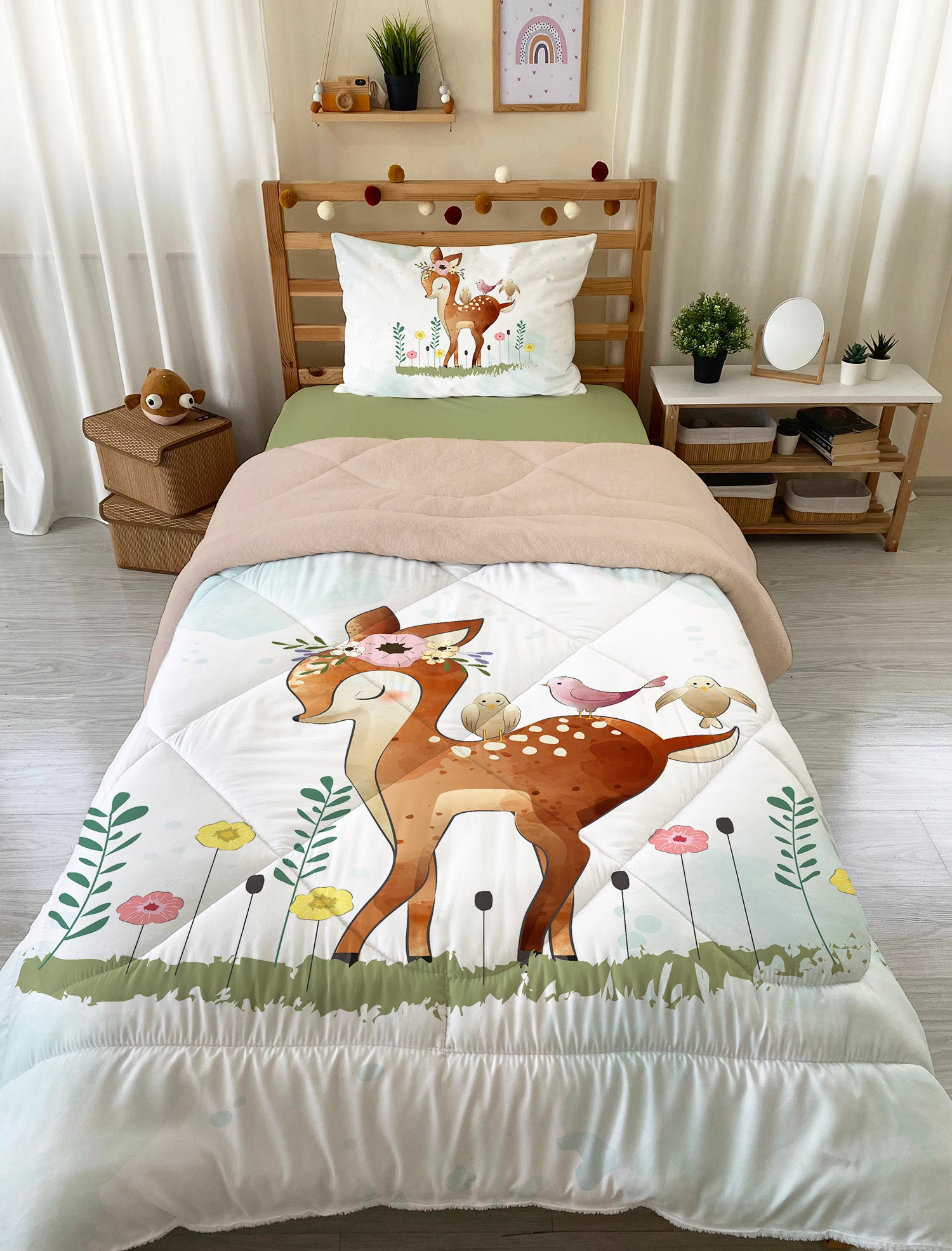 Evmila Cute Animals Patterned Plush Sleeping Set (Beige Plush)