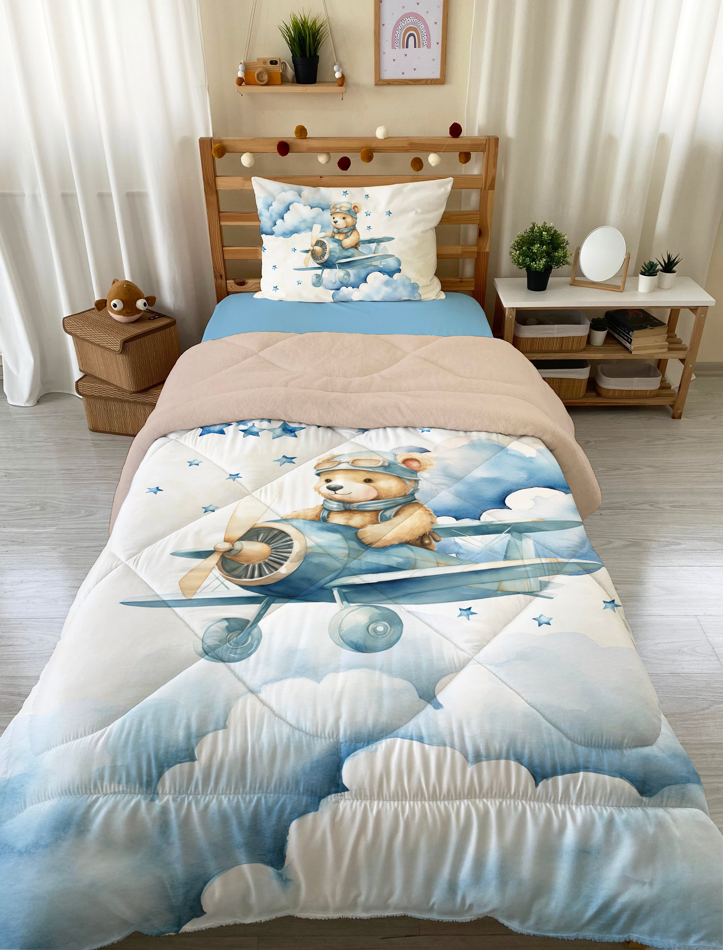 Evmila Cute Animals Patterned Plush Sleeping Set (Beige Plush)