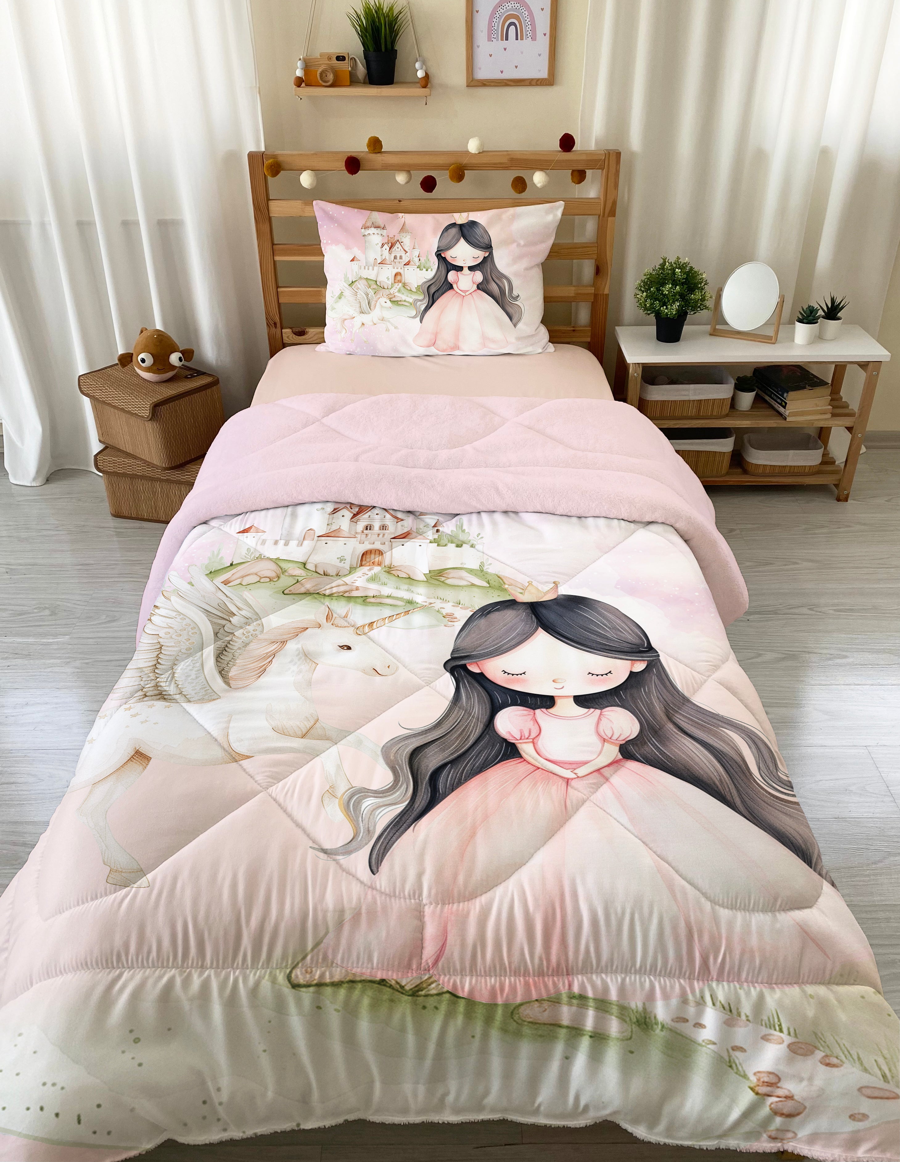 Evmila Bow Tie Patterned Plush Sleeping Set (Pink Plush)