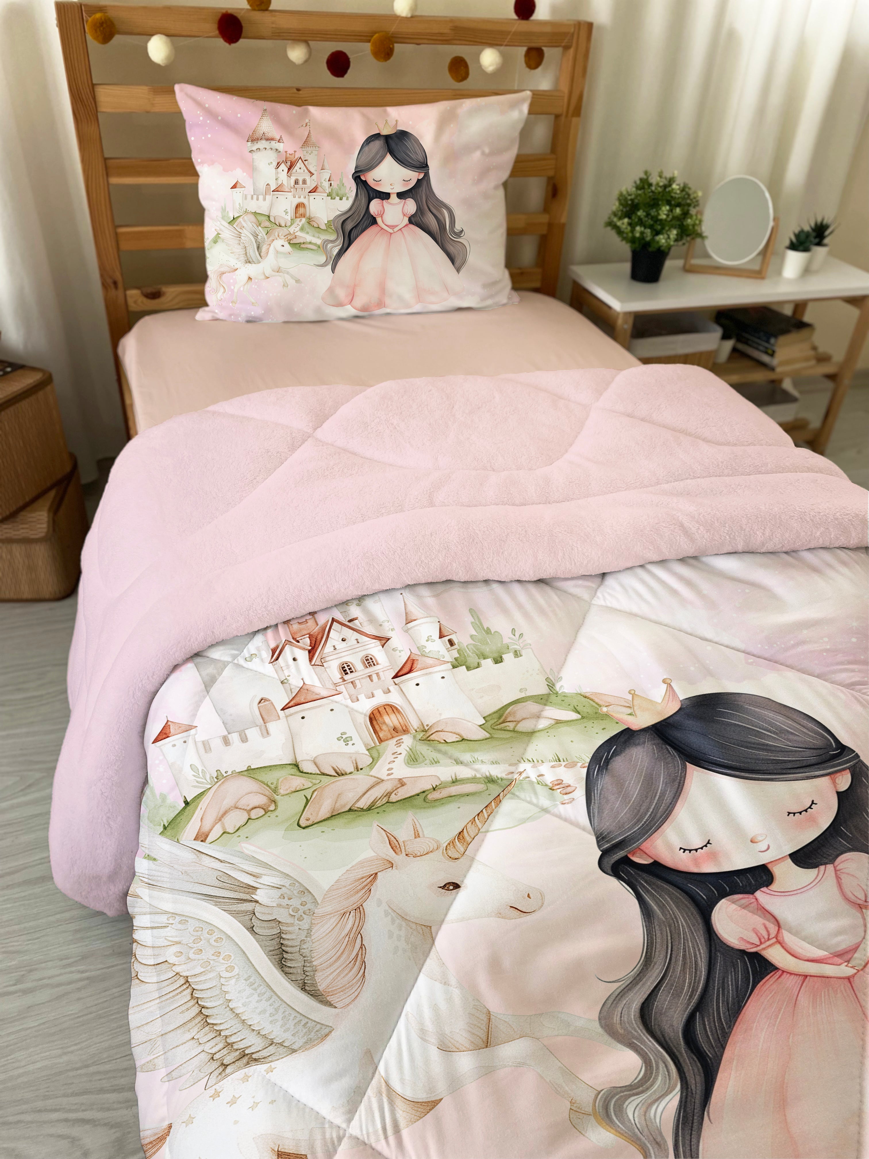 Evmila Bow Tie Patterned Plush Sleeping Set (Pink Plush)