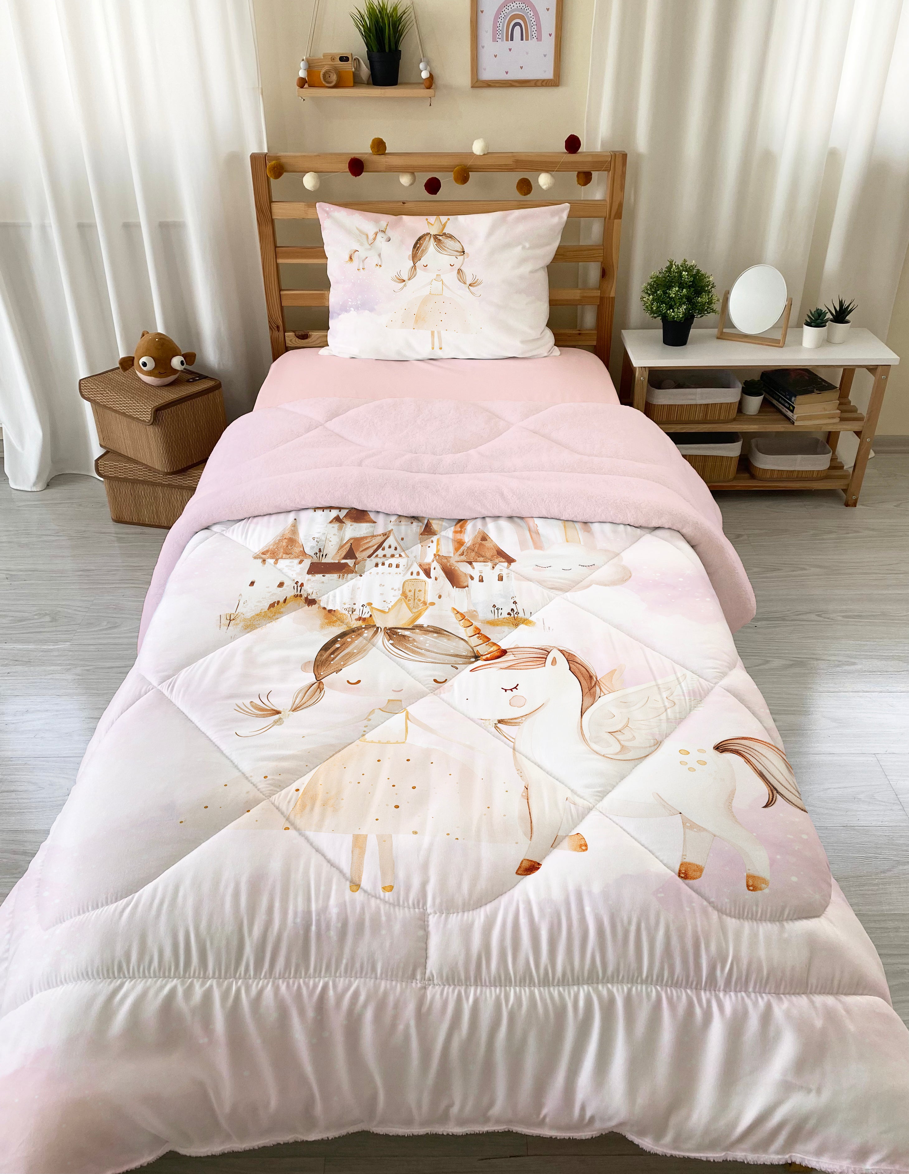 Evmila Bow Tie Patterned Plush Sleeping Set (Pink Plush)