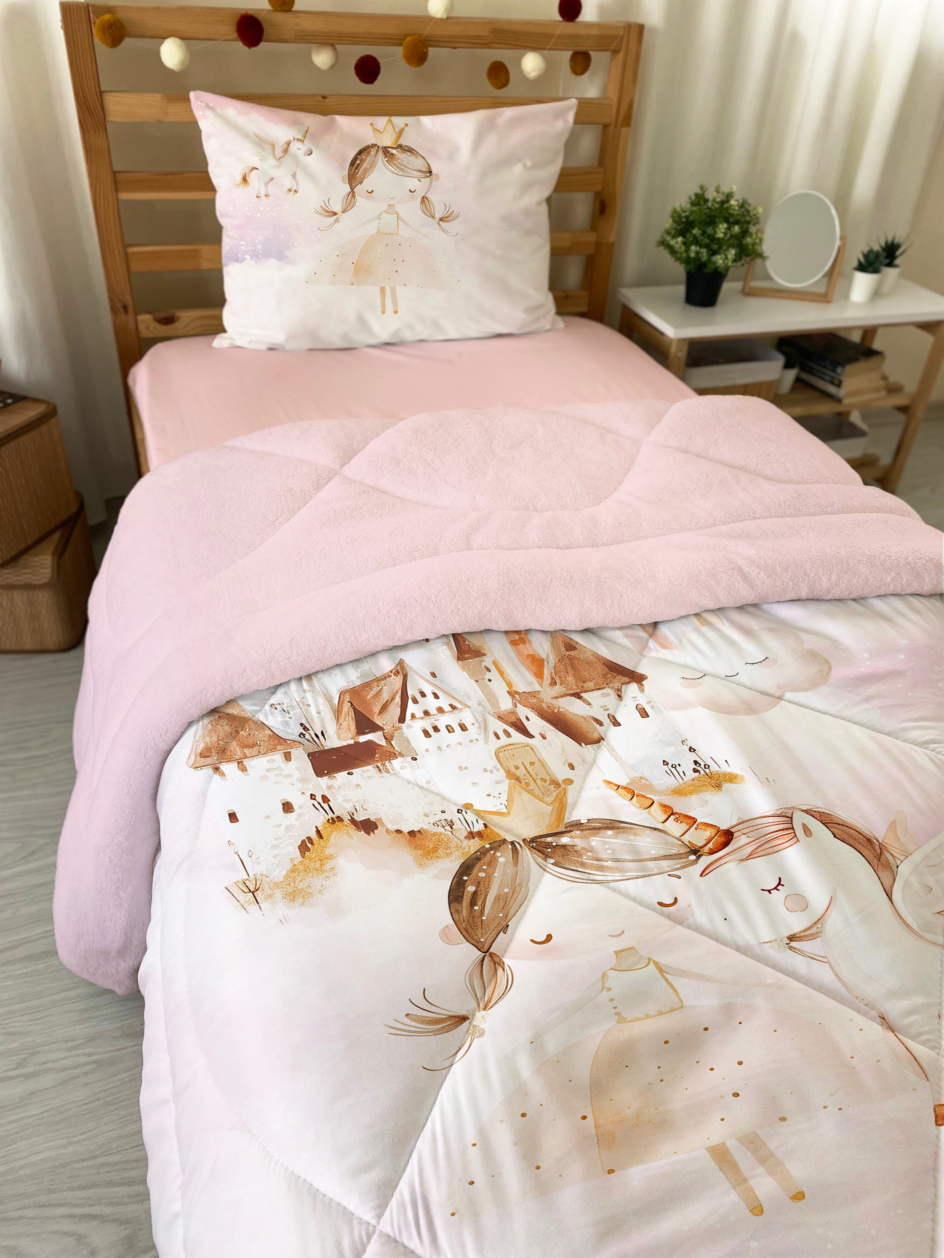 Evmila Bow Tie Patterned Plush Sleeping Set (Pink Plush)