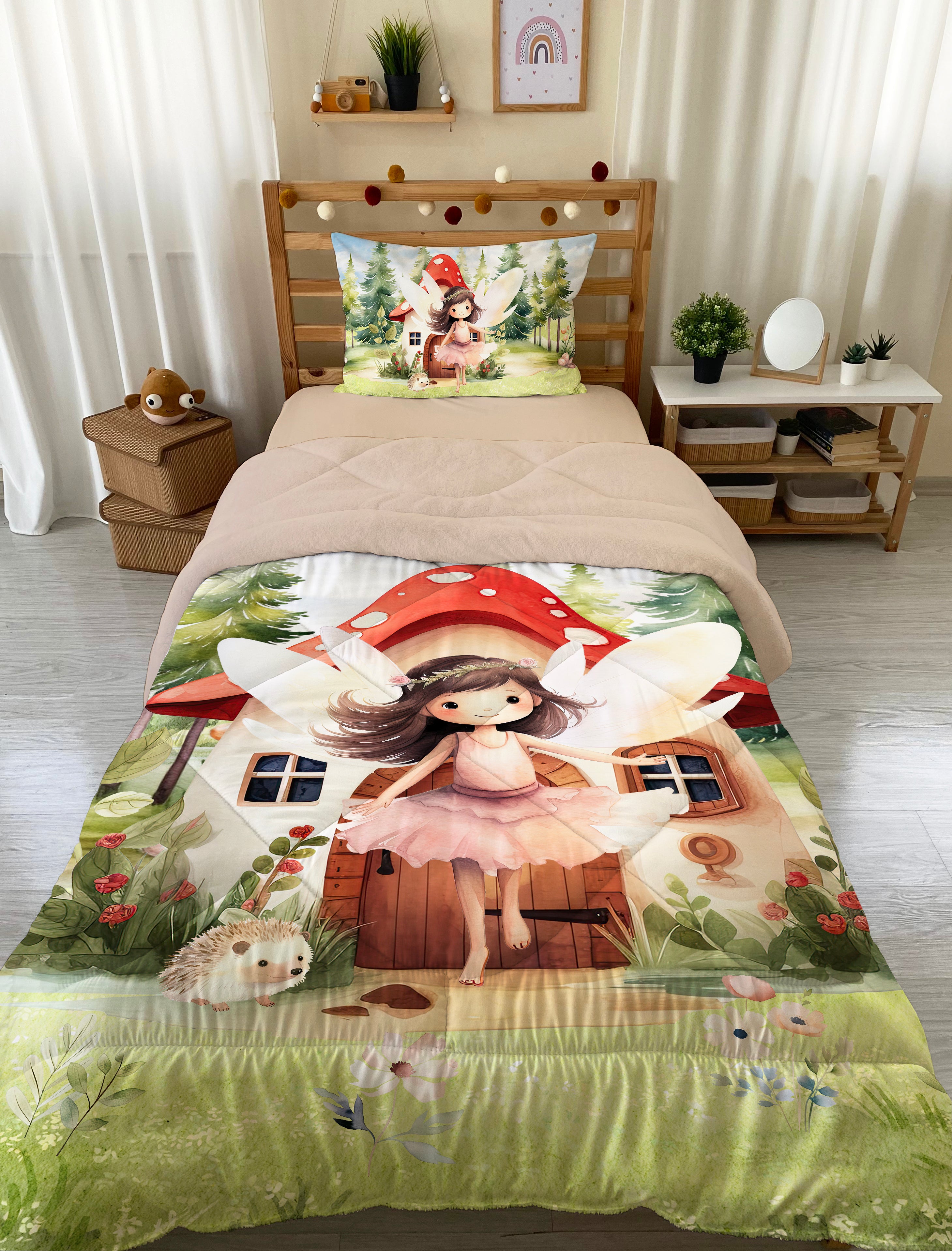 Evmila Cute Animals Patterned Plush Sleeping Set (Beige Plush)