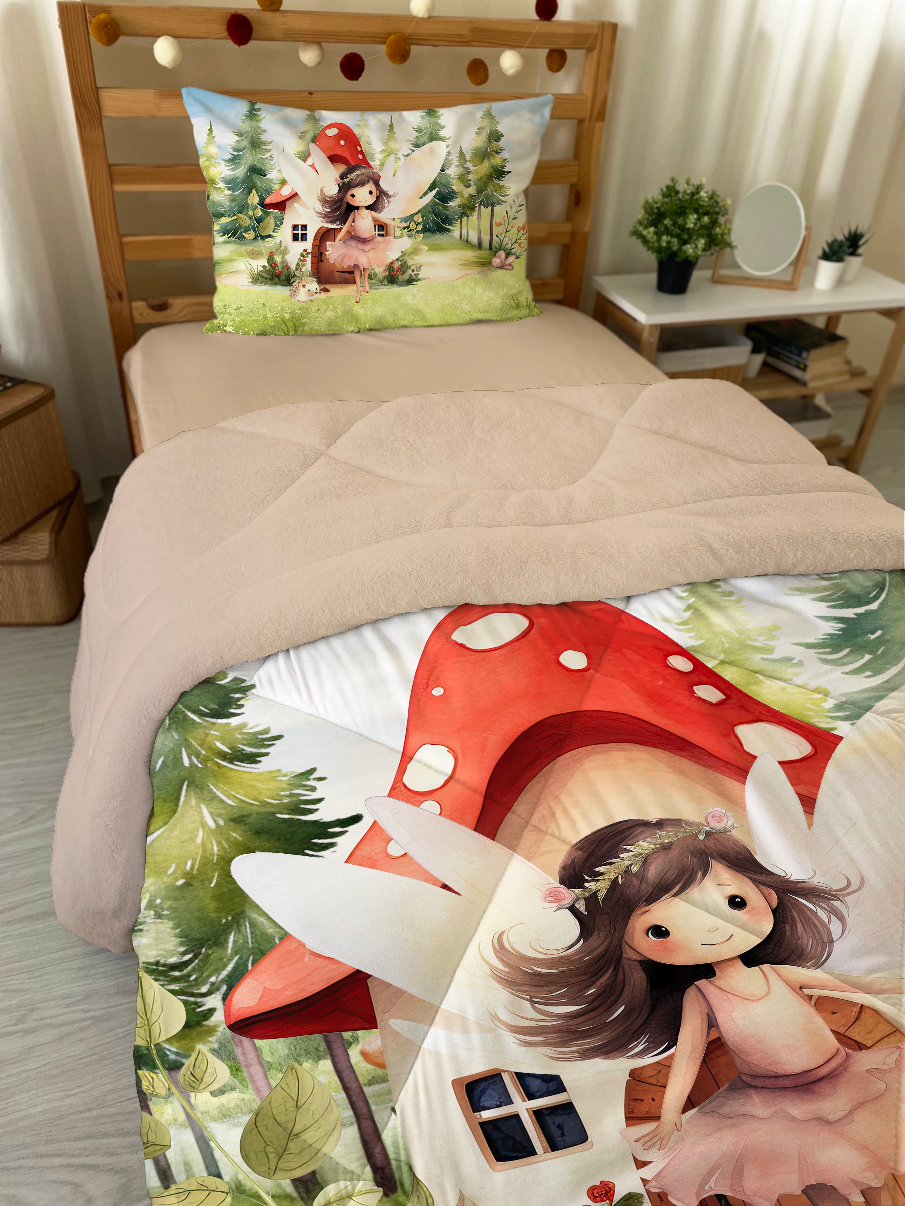 Evmila Cute Animals Patterned Plush Sleeping Set (Beige Plush)