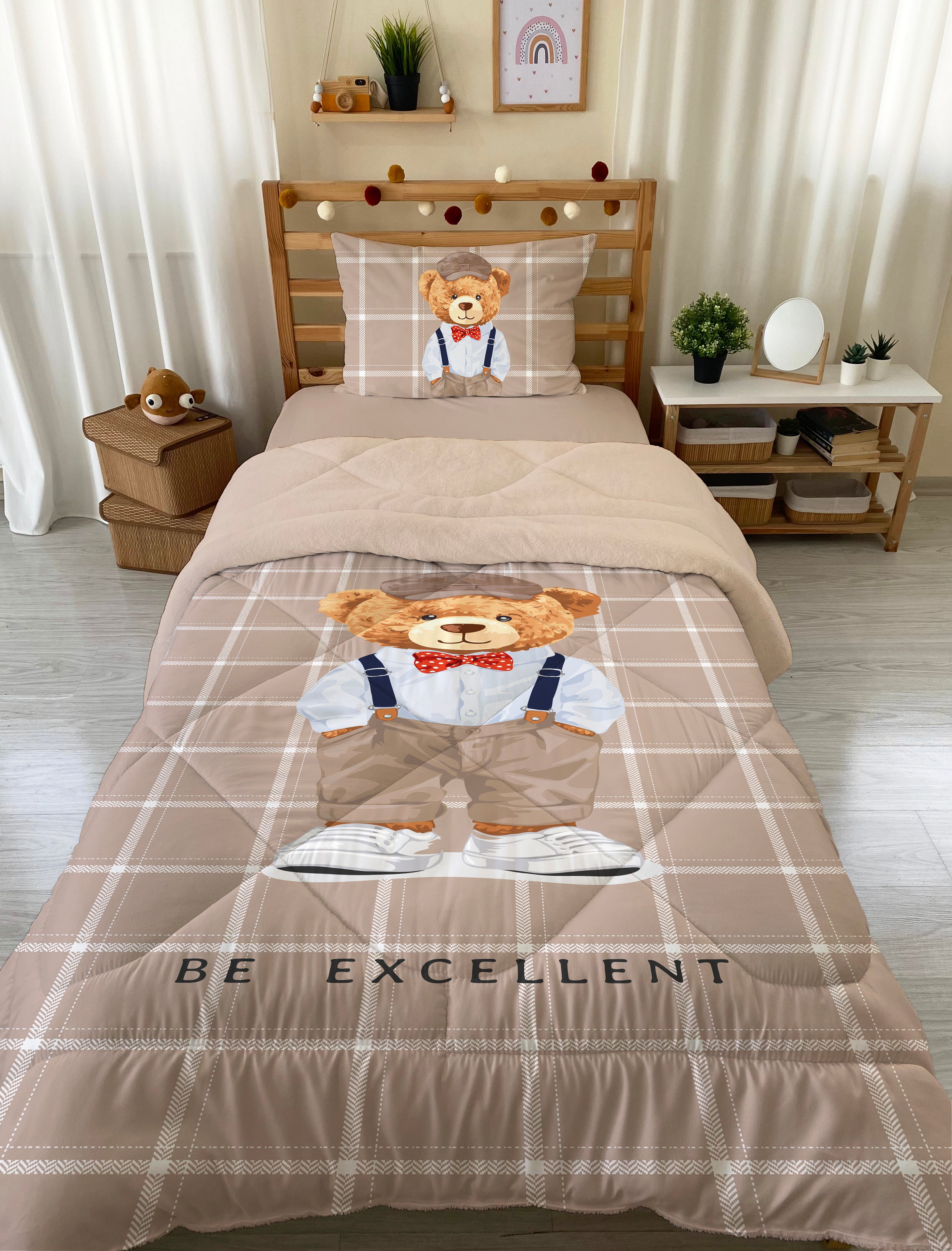 Evmila Cute Animals Patterned Plush Sleeping Set (Beige Plush)