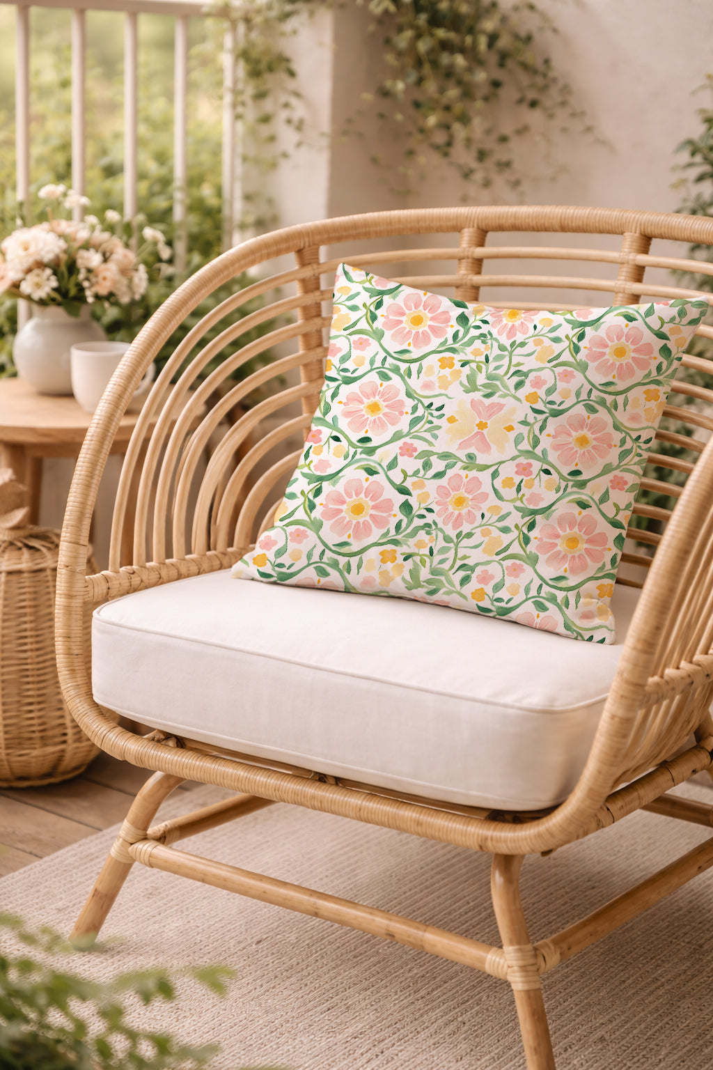 Evmila Çiçek Desenli Kırlent Kılıfı