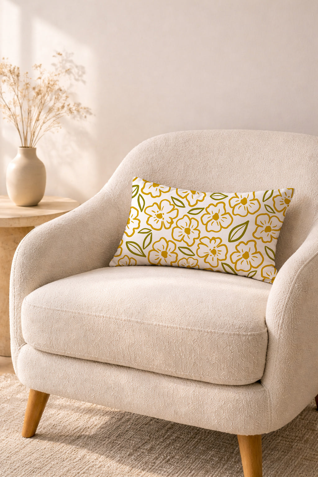 Evmila Çiçek Desenli Kırlent Kılıfı