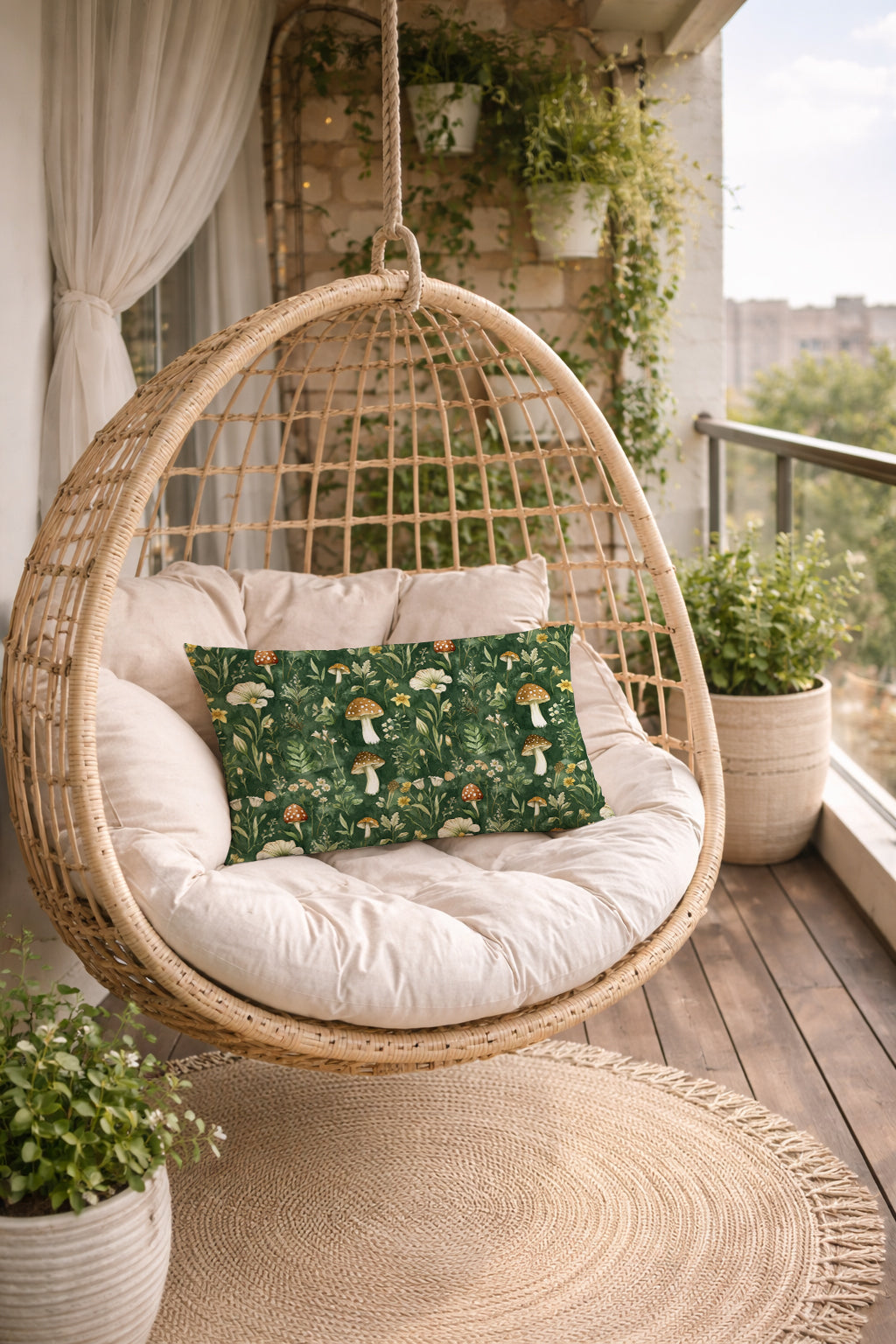 Evmila Mantar Desenli Kırlent Kılıfı