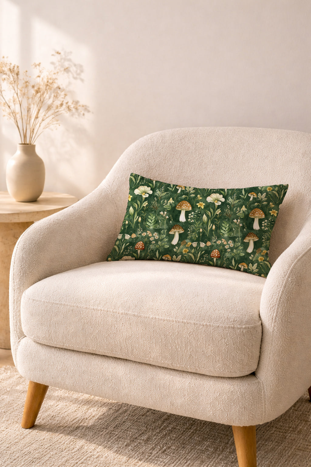 Evmila Mantar Desenli Kırlent Kılıfı