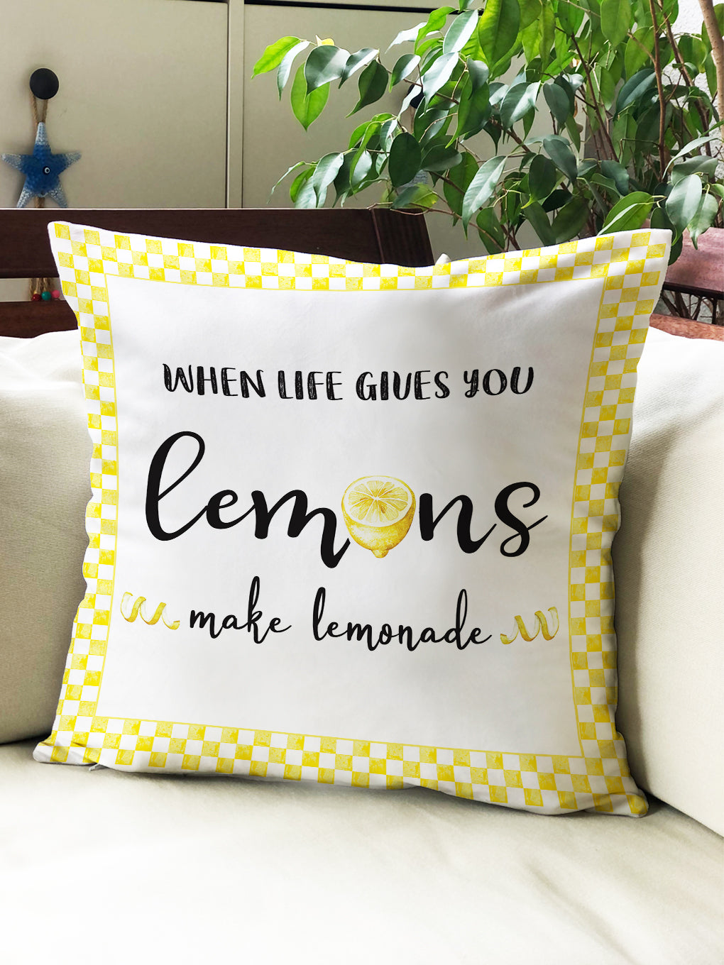 Evmila Limon Desenli Kırlent Kılıf