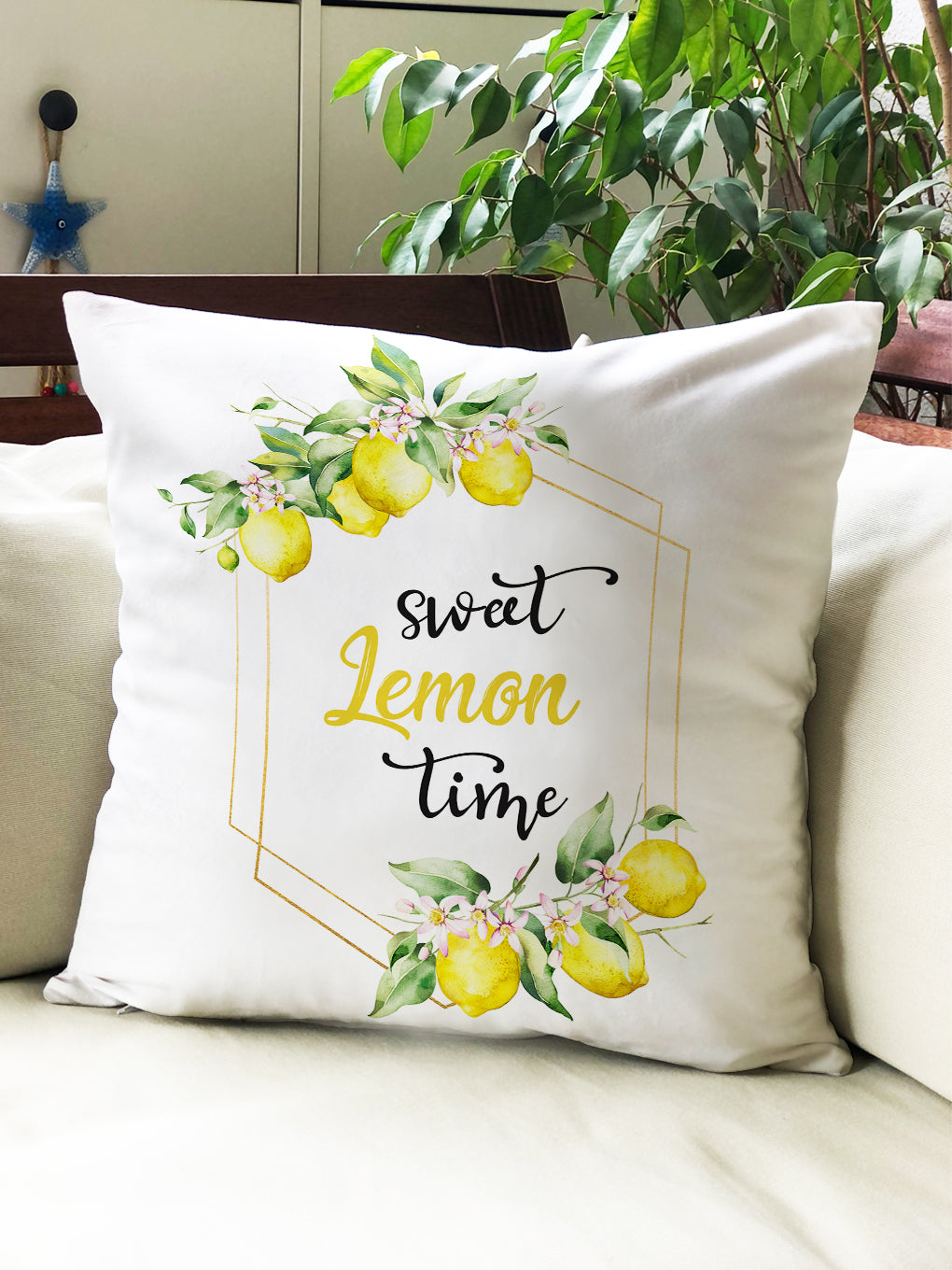 Evmila Limon Desenli Kırlent Kılıf