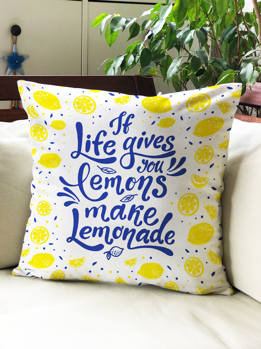 Evmila Limon Desenli Kırlent Kılıf