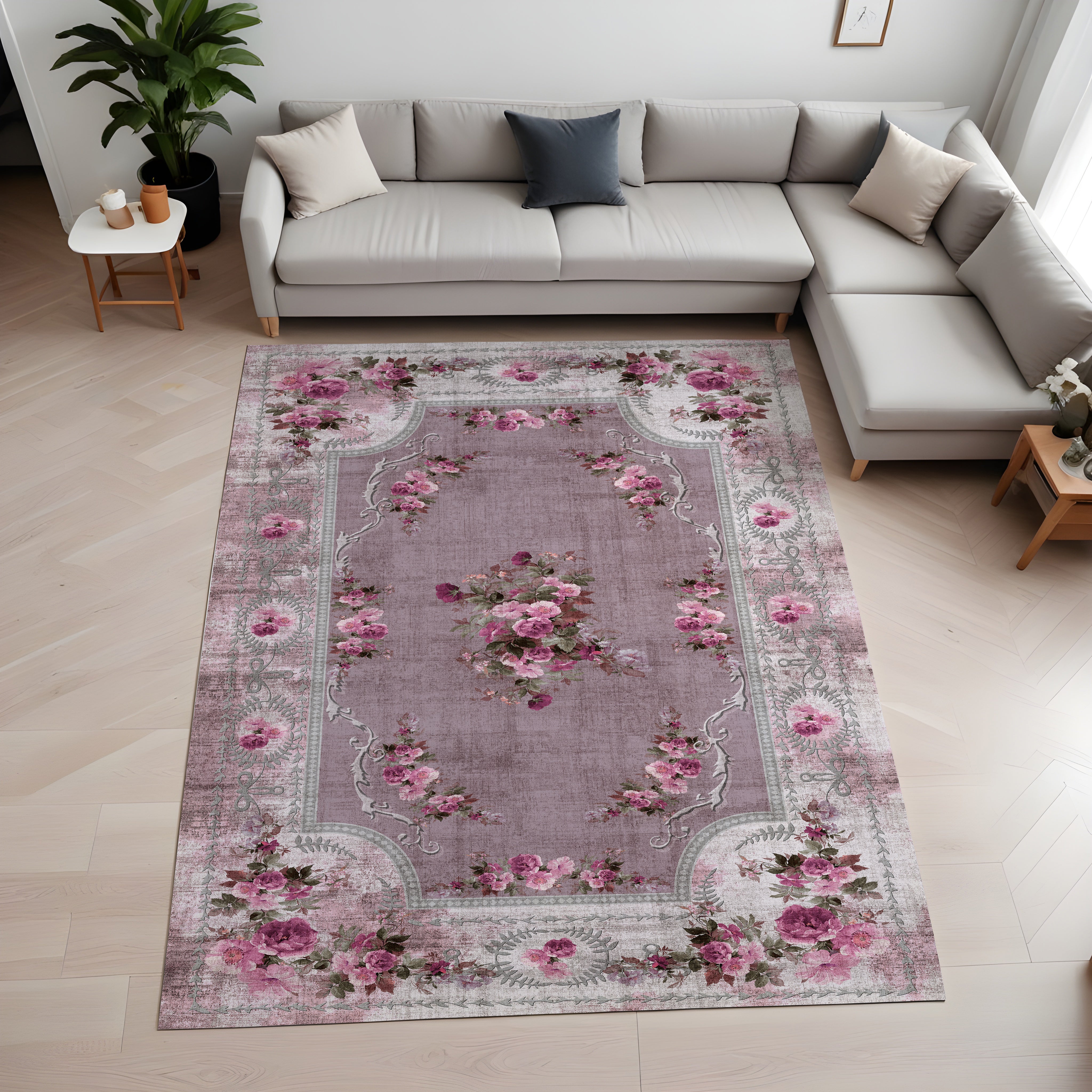 Evmila Etnik Çiçek Desenli Modern Halı