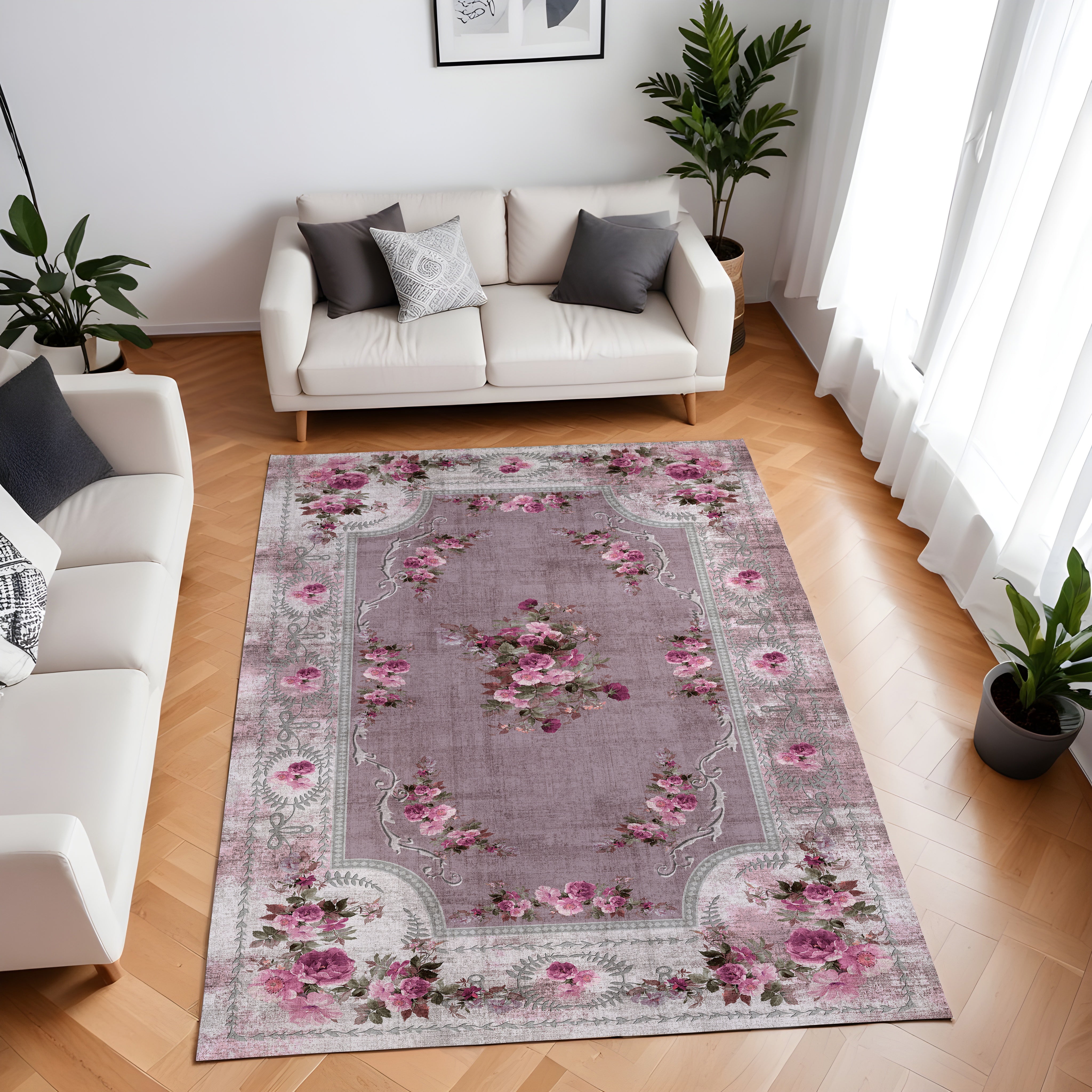 Evmila Etnik Çiçek Desenli Modern Halı