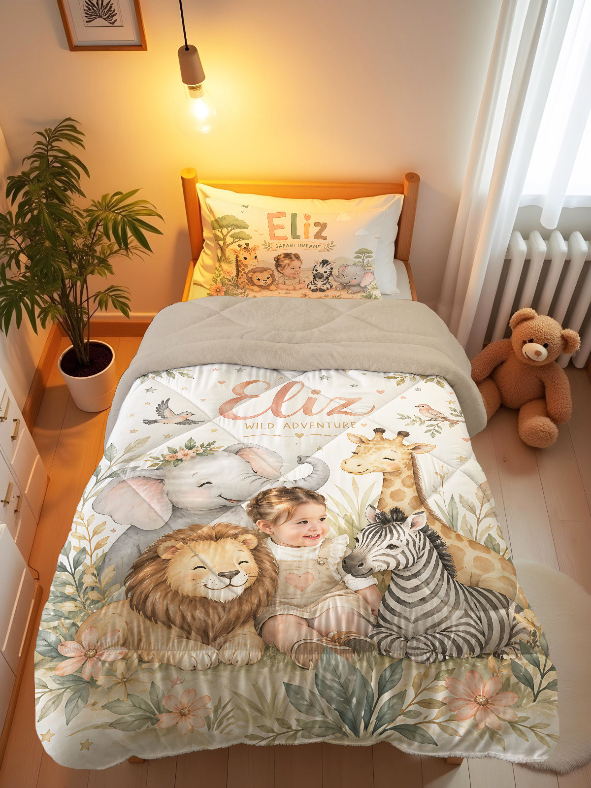 Evmila Cars and Road Patterned Plush Sleeping Set (Gray Plush)