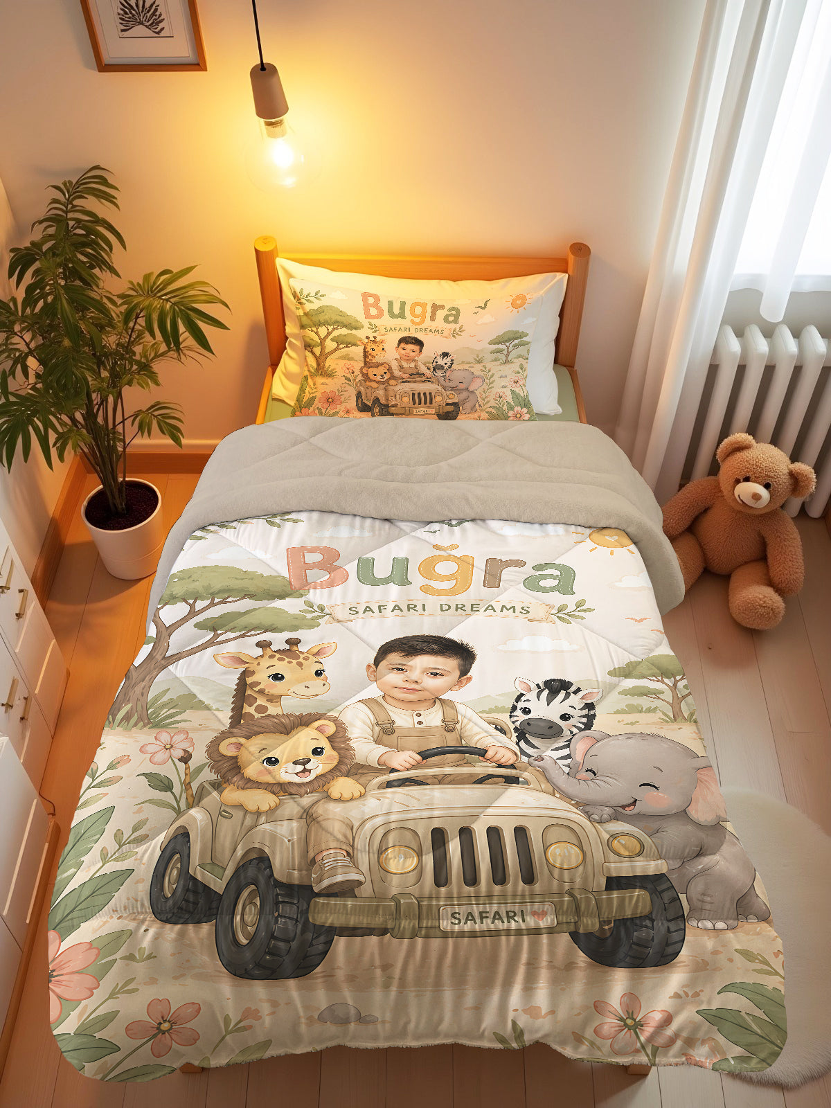 Evmila Cars and Road Patterned Plush Sleeping Set (Gray Plush)