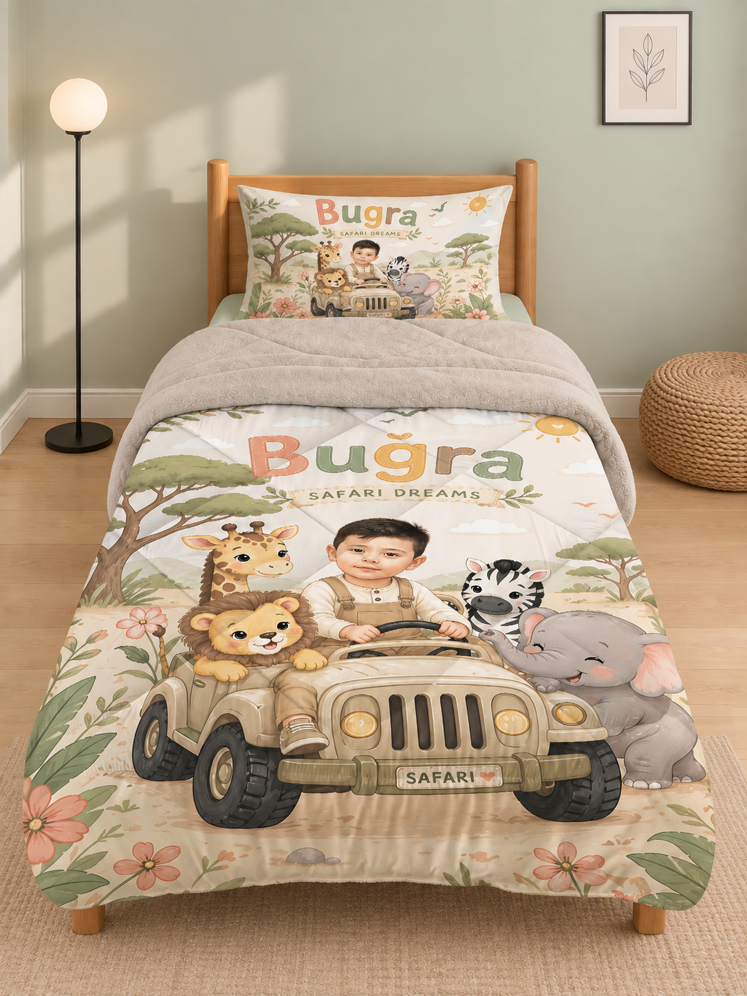 Evmila Cars and Road Patterned Plush Sleeping Set (Gray Plush)