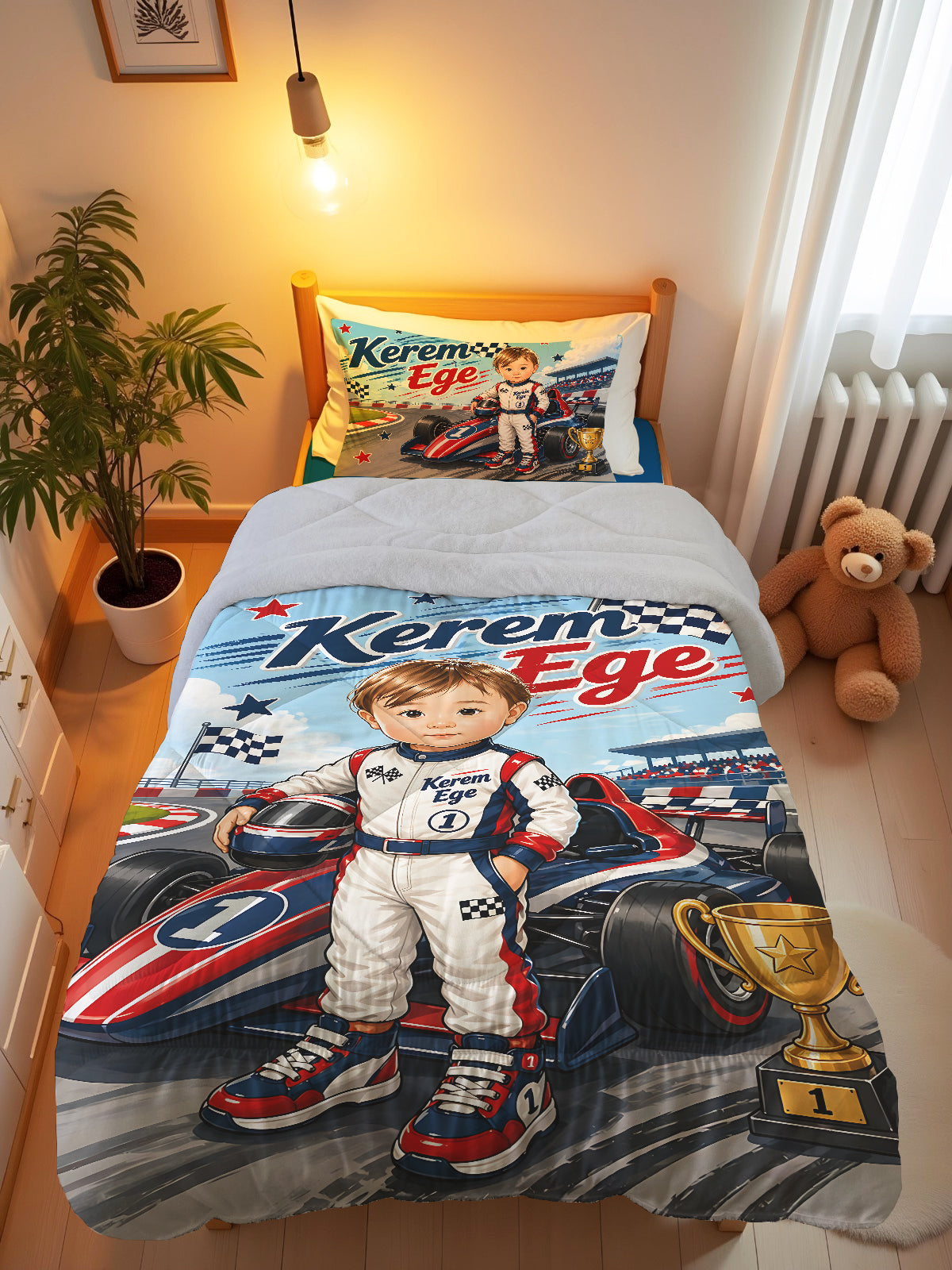 Evmila Cars and Road Patterned Plush Sleeping Set (Gray Plush)