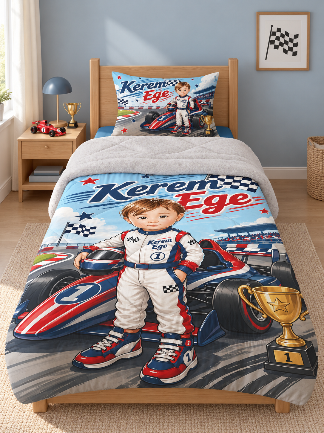 Evmila Cars and Road Patterned Plush Sleeping Set (Gray Plush)