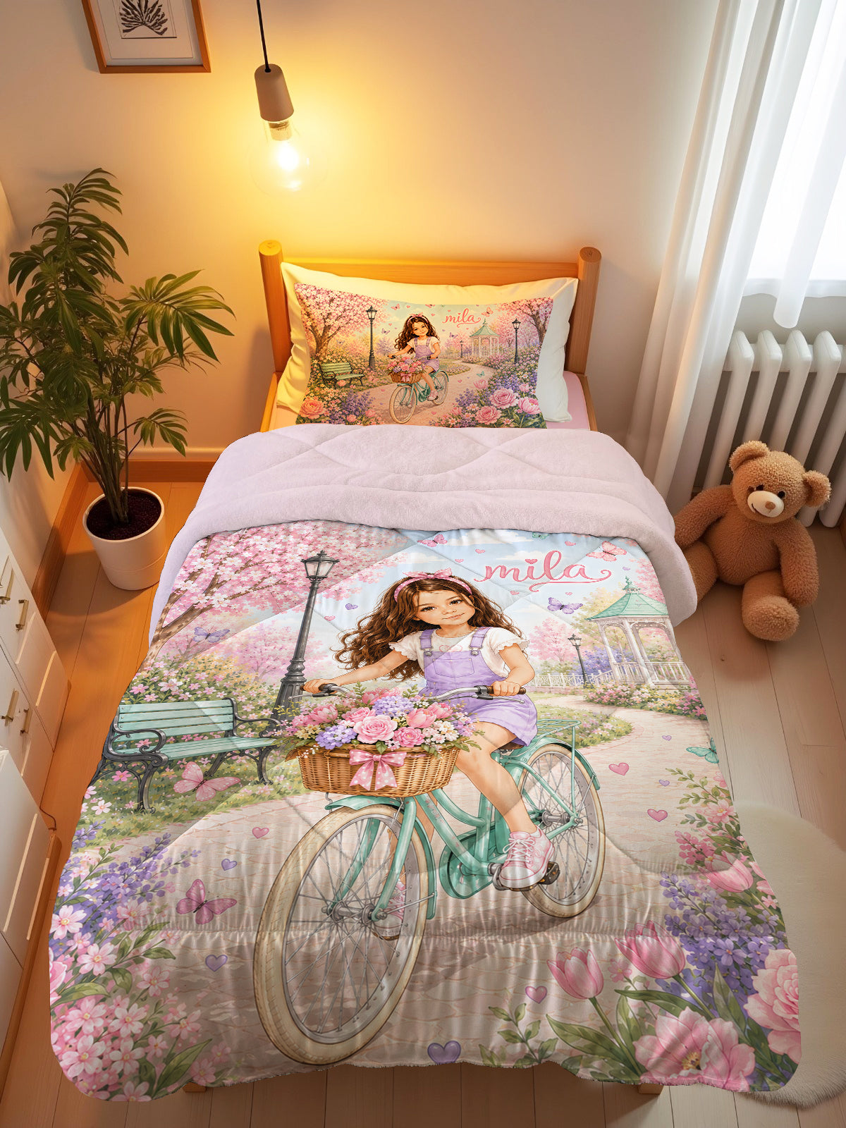 Evmila Cars and Road Patterned Plush Sleeping Set (Gray Plush)