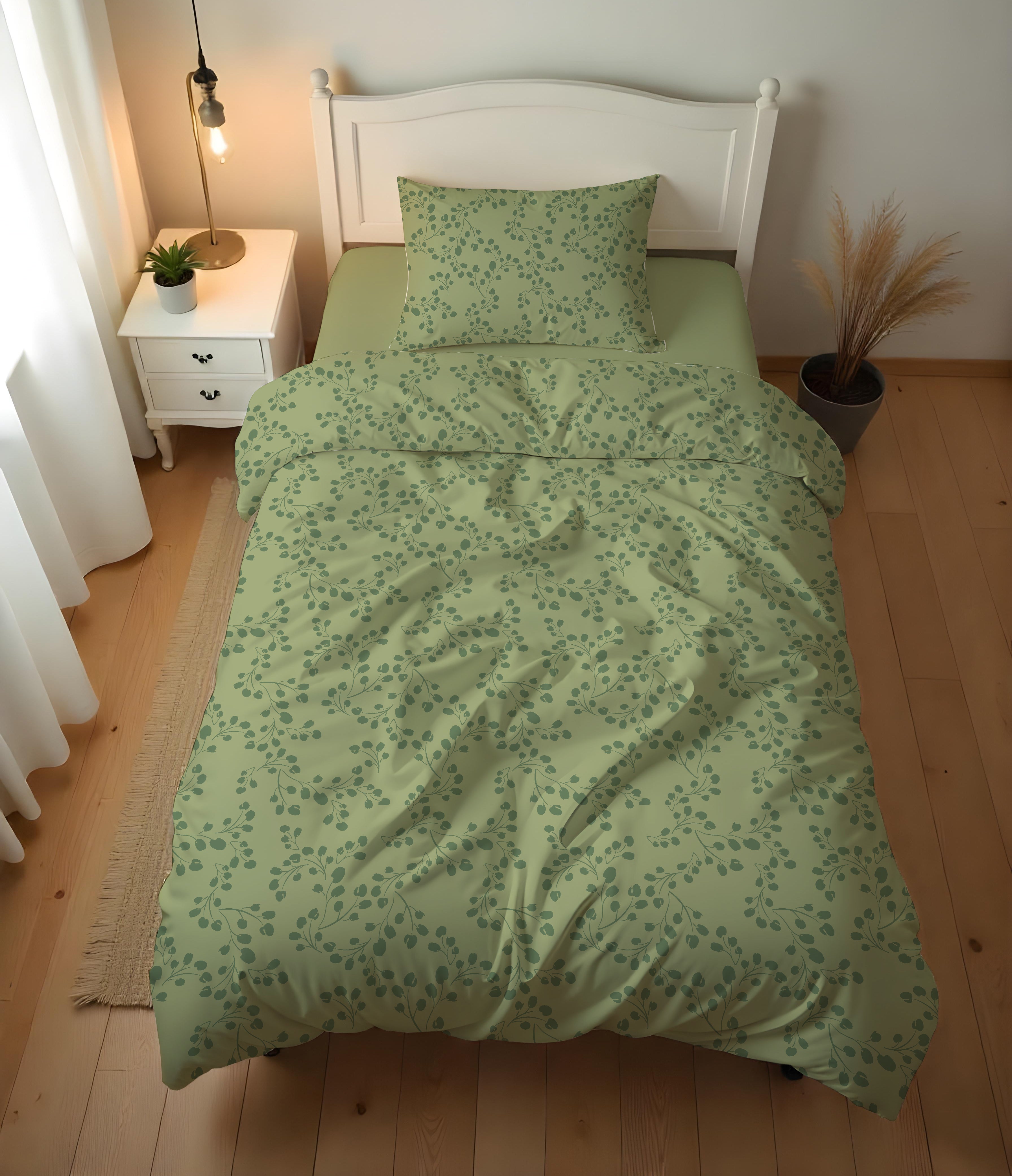 Evmila Yeşil Dallar Desenli Nevresim Takım