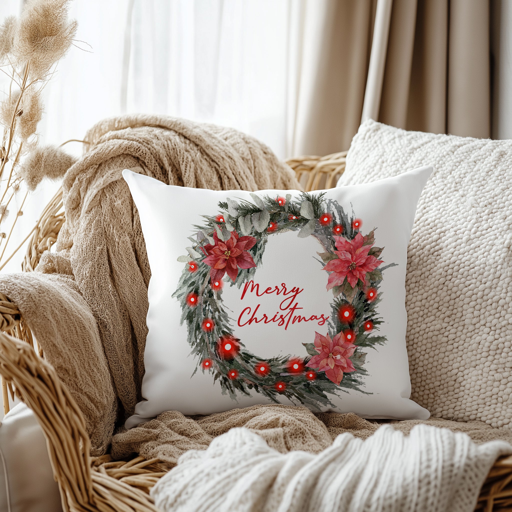 Evmila Yeni Yıl Desenli Kırlent Kılıfı