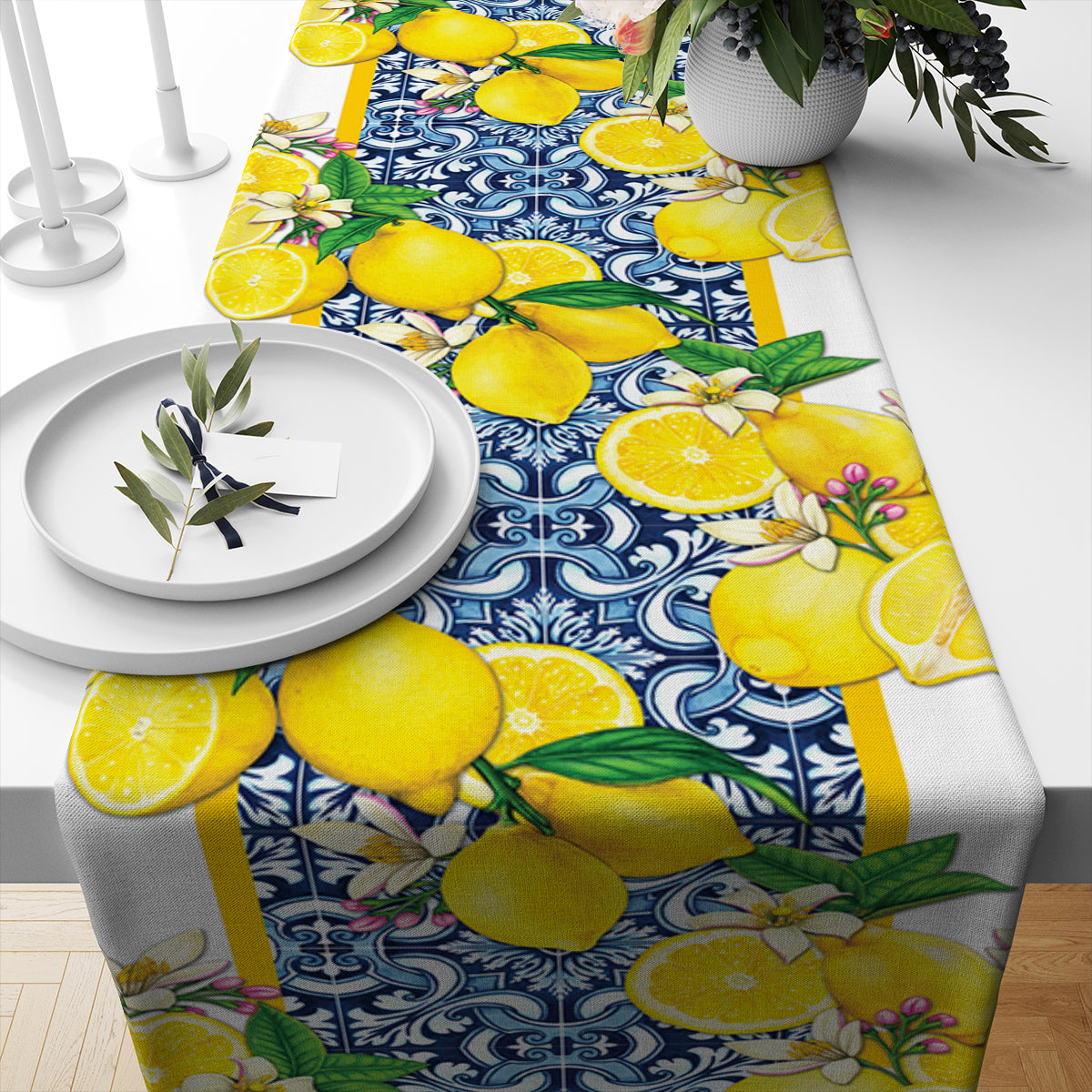 Evmila Mavi Limon Çiçek Desenli Runner Model
