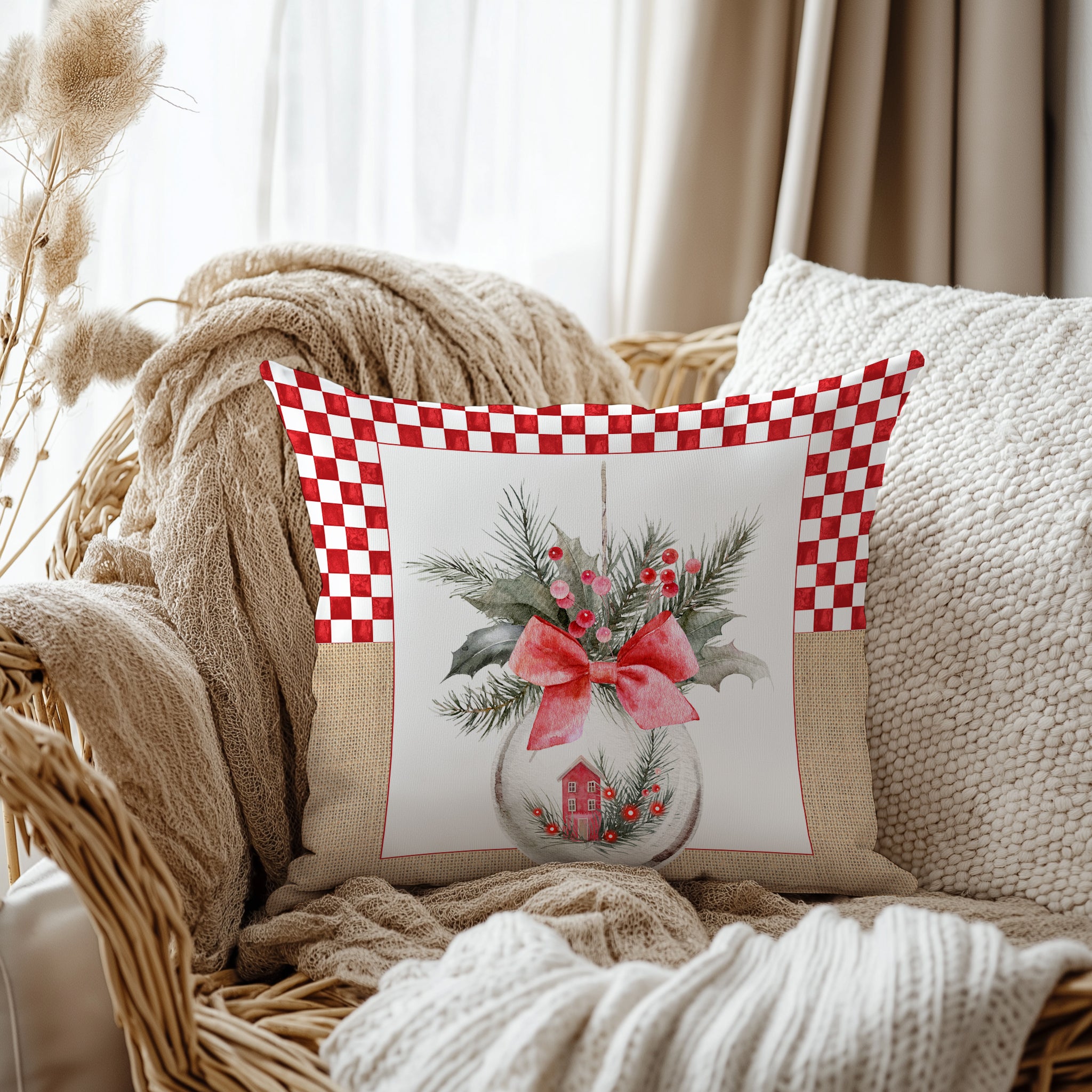 Evmila Yeni Yıl Desenli Kırlent Kılıfı