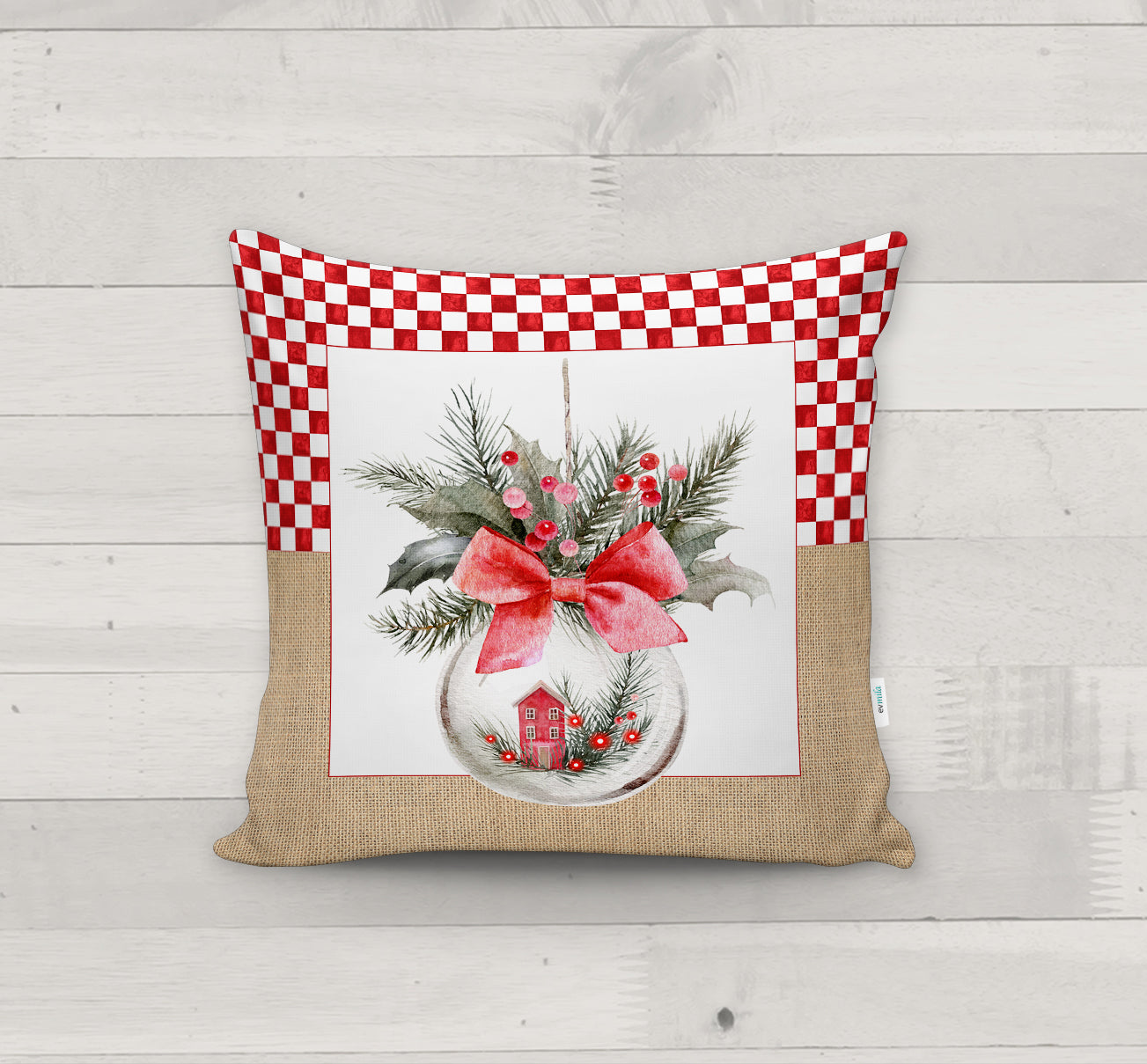 Evmila Yeni Yıl Desenli Kırlent Kılıfı