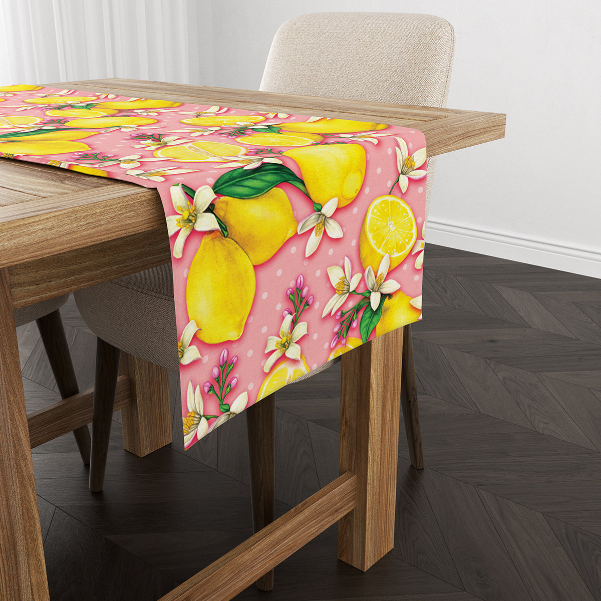 Evmila Pembe Limon Çiçekleri Desenli Runner Model