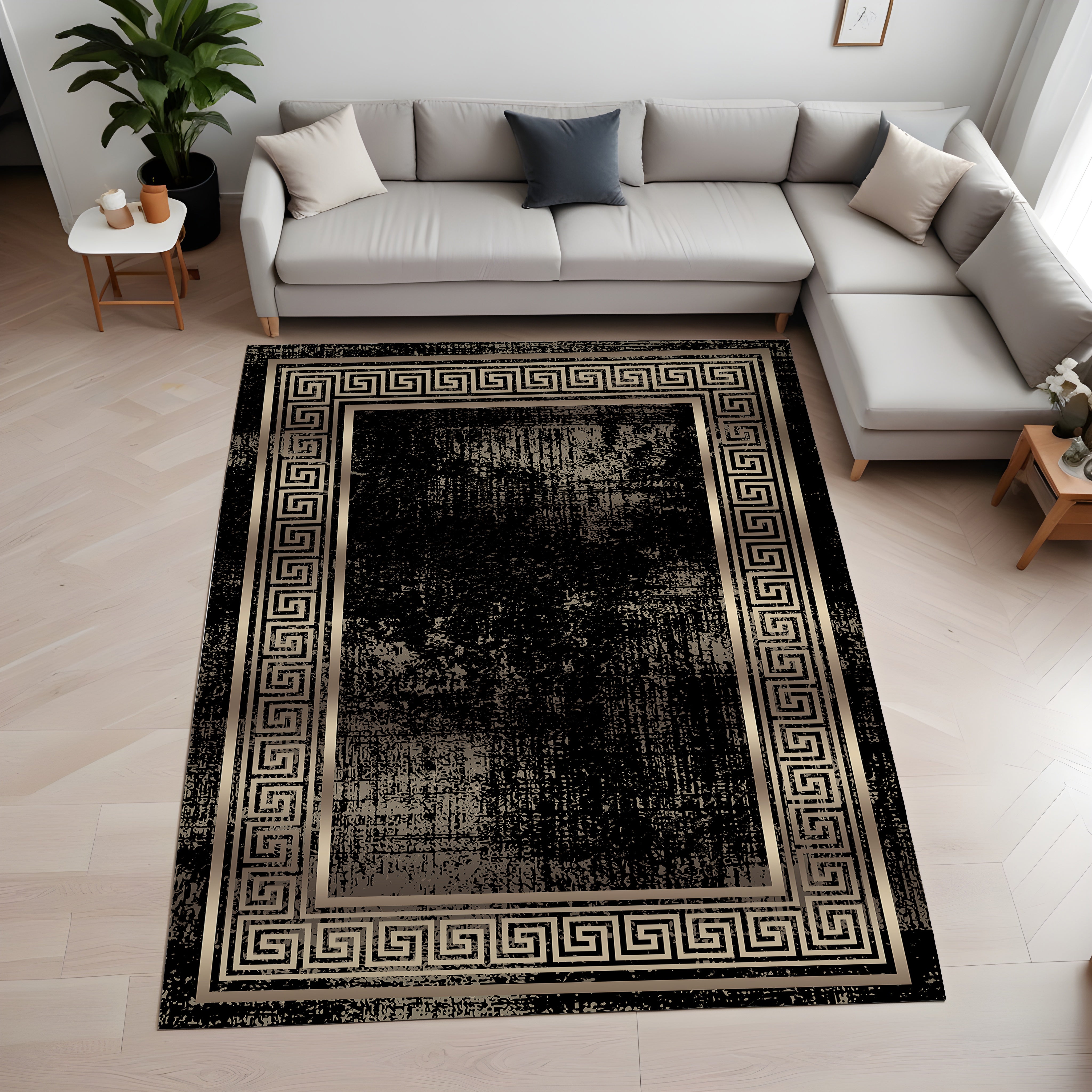 Evmila Gold Bordür Desenli Modern Halı