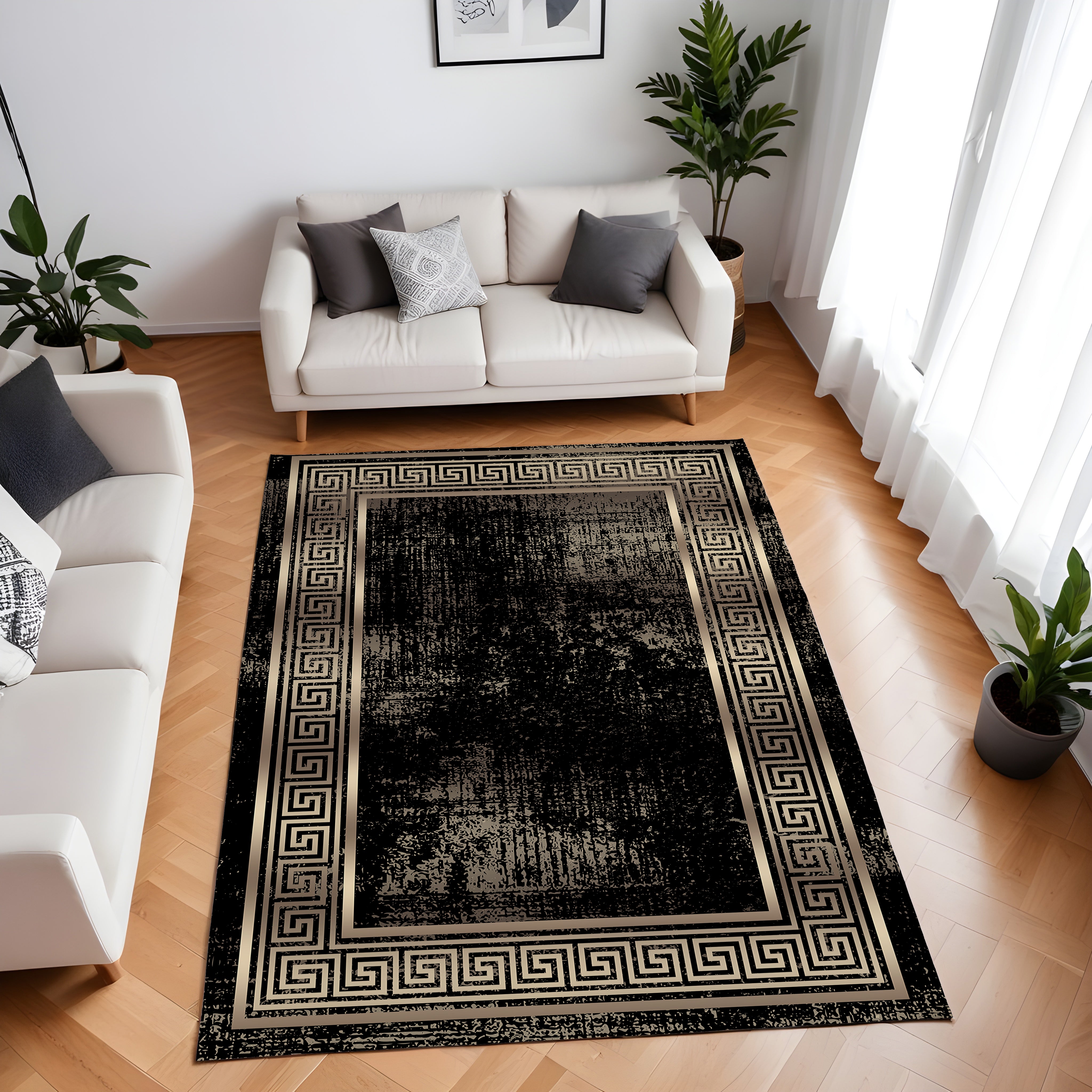 Evmila Gold Bordür Desenli Modern Halı