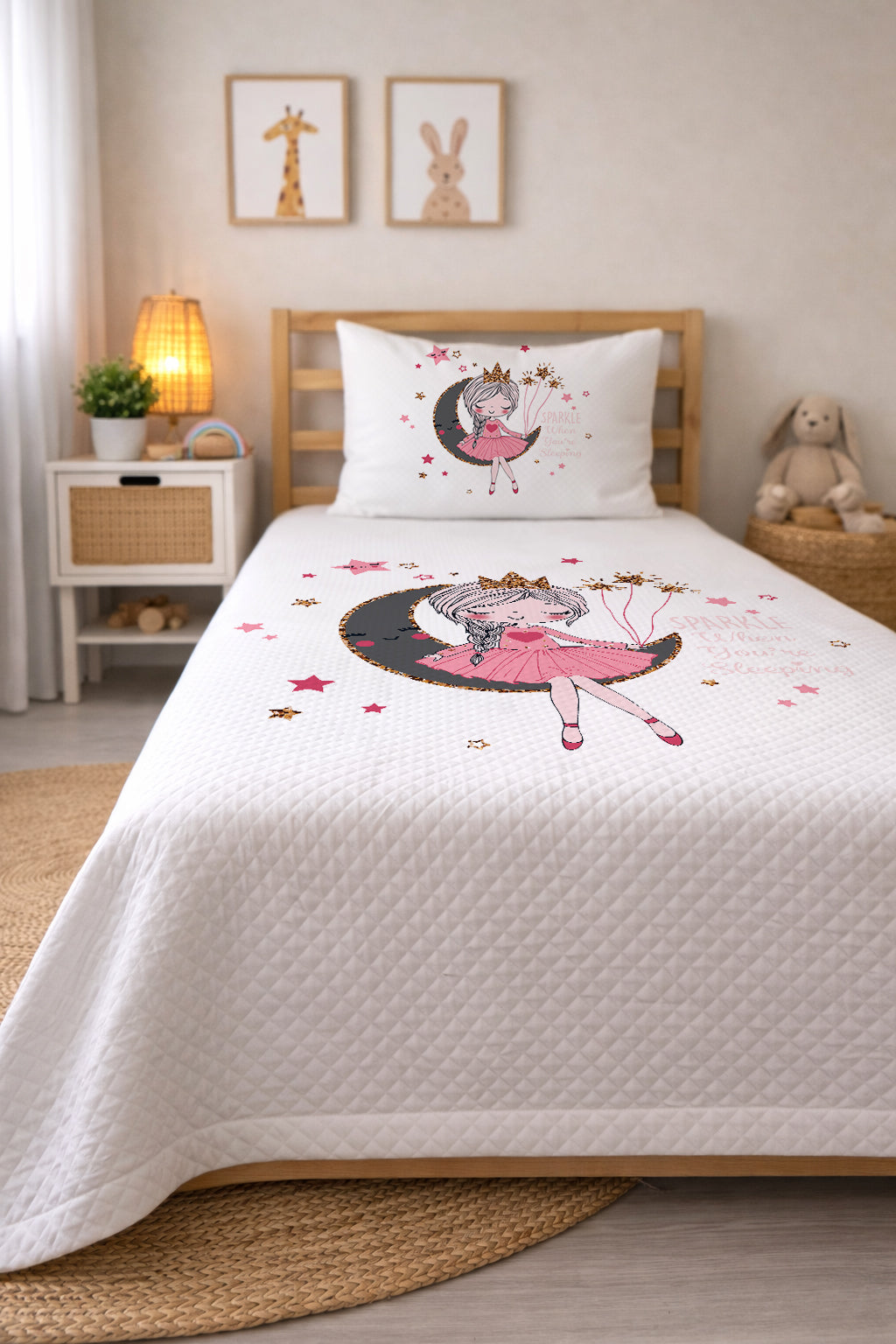 Evmila Beyaz Ayda Prenses Kız Desenli Pike